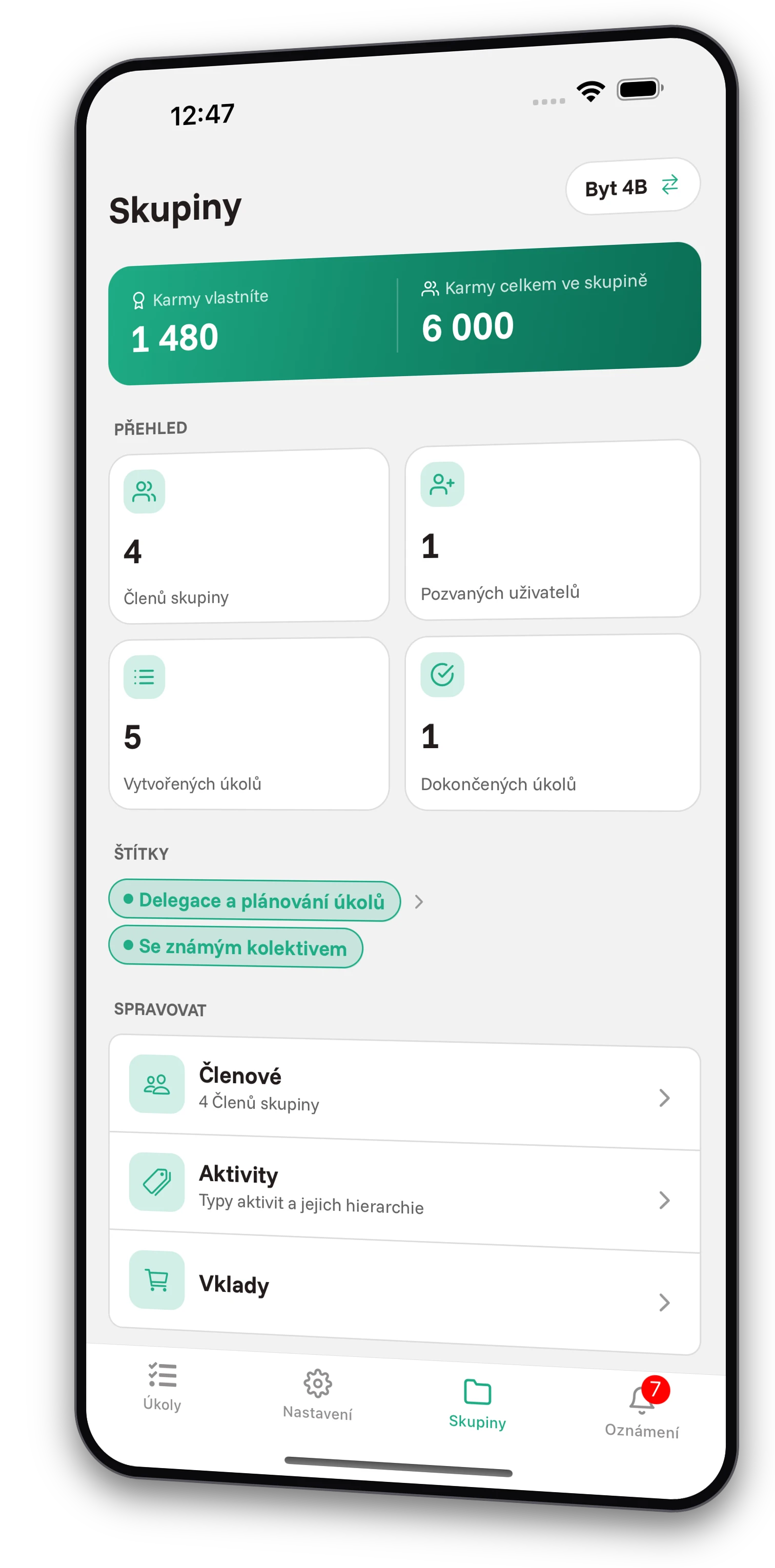 Sada screenshotů z aplikace Jobiro - Ukázka soukromých skupin pro spolubydlící. - Screenshot 2