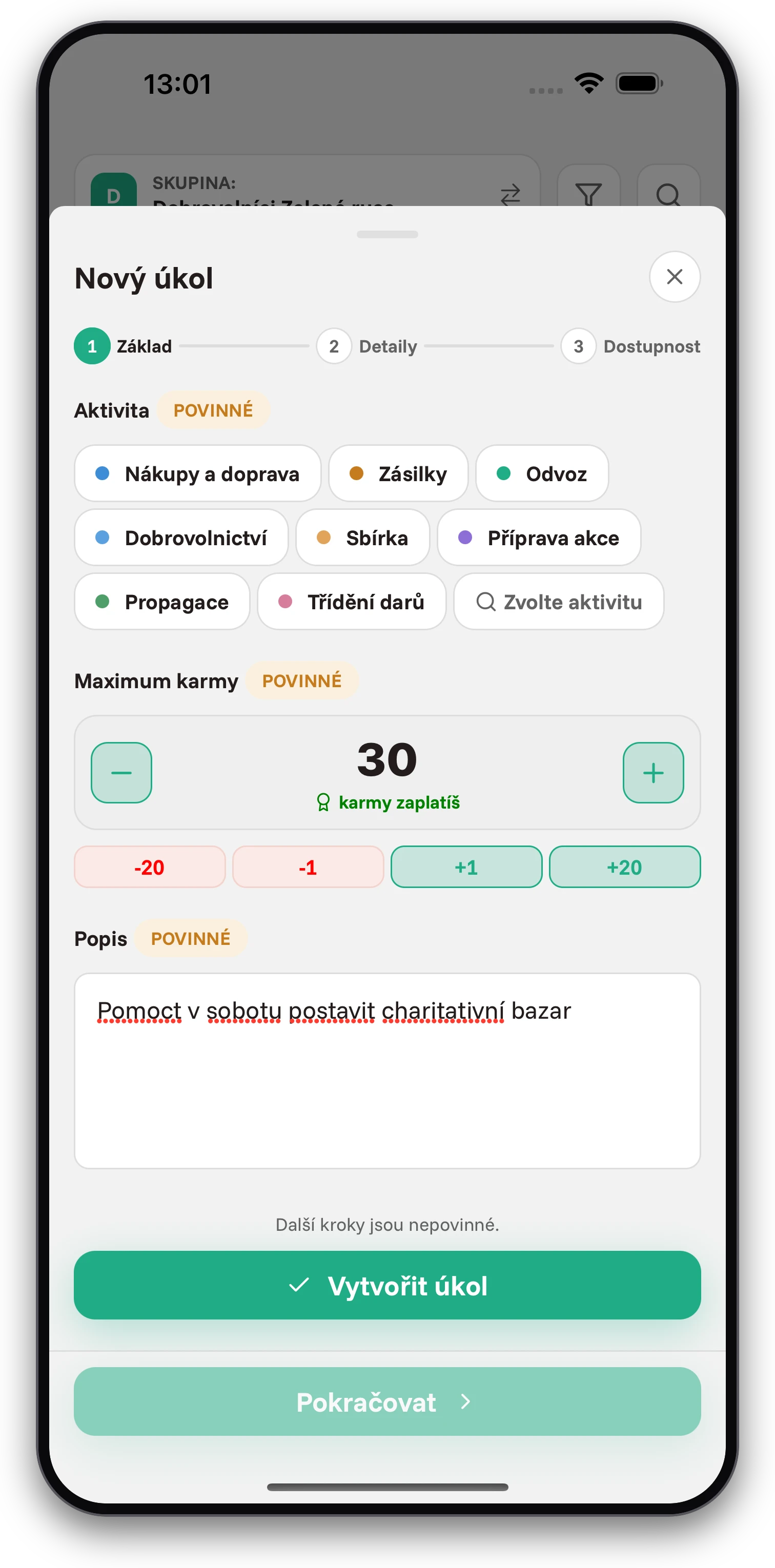 Screenshoty z aplikace Jobiro - Platba příznivcům skrze tzv. virtuální měnu - karmu. - Screenshot 1