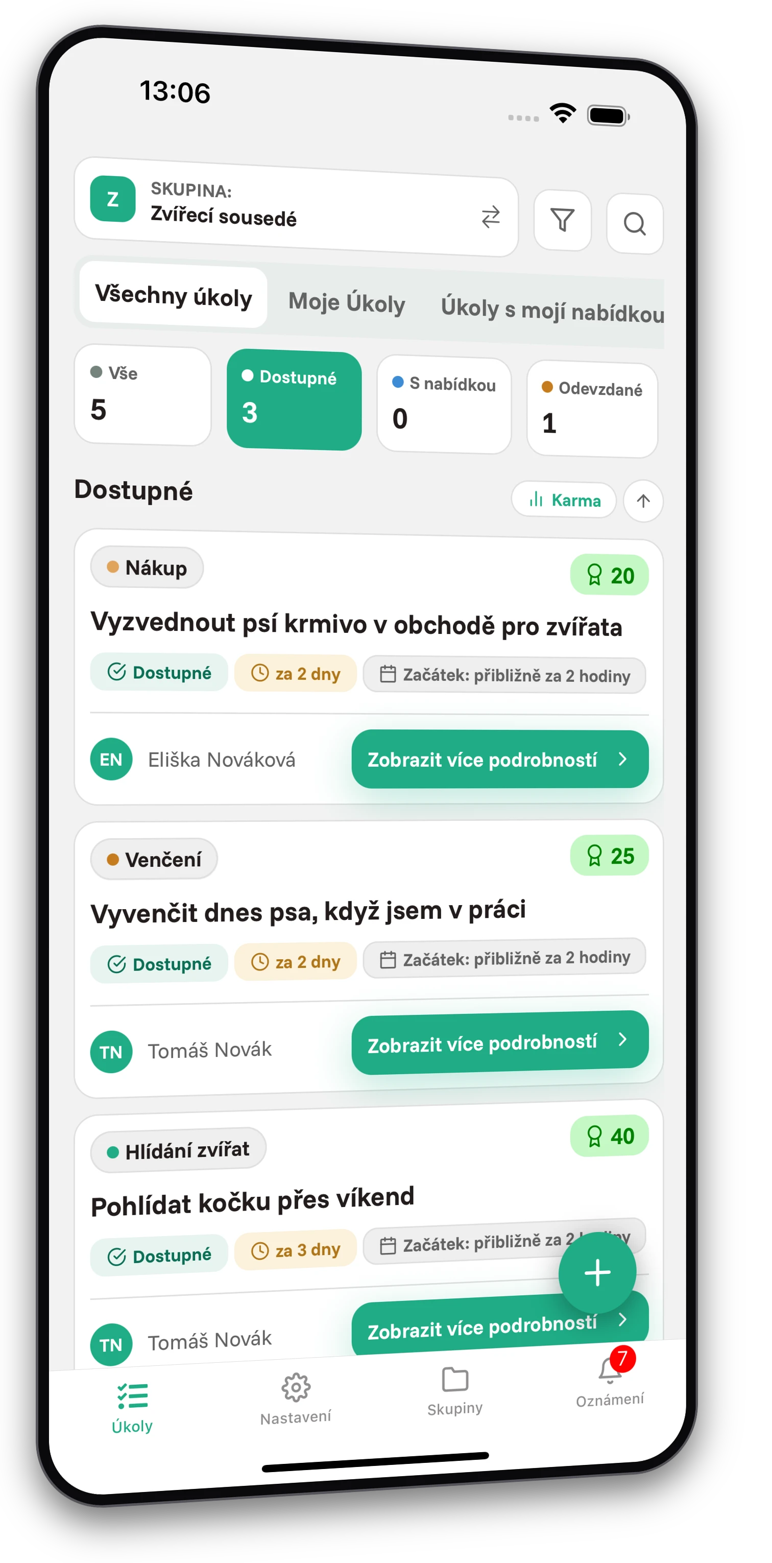 Sada screenshotů z aplikace Jobiro - Ukázka soukromých skupin pro majitele domácích mazlíčků. - Screenshot 1