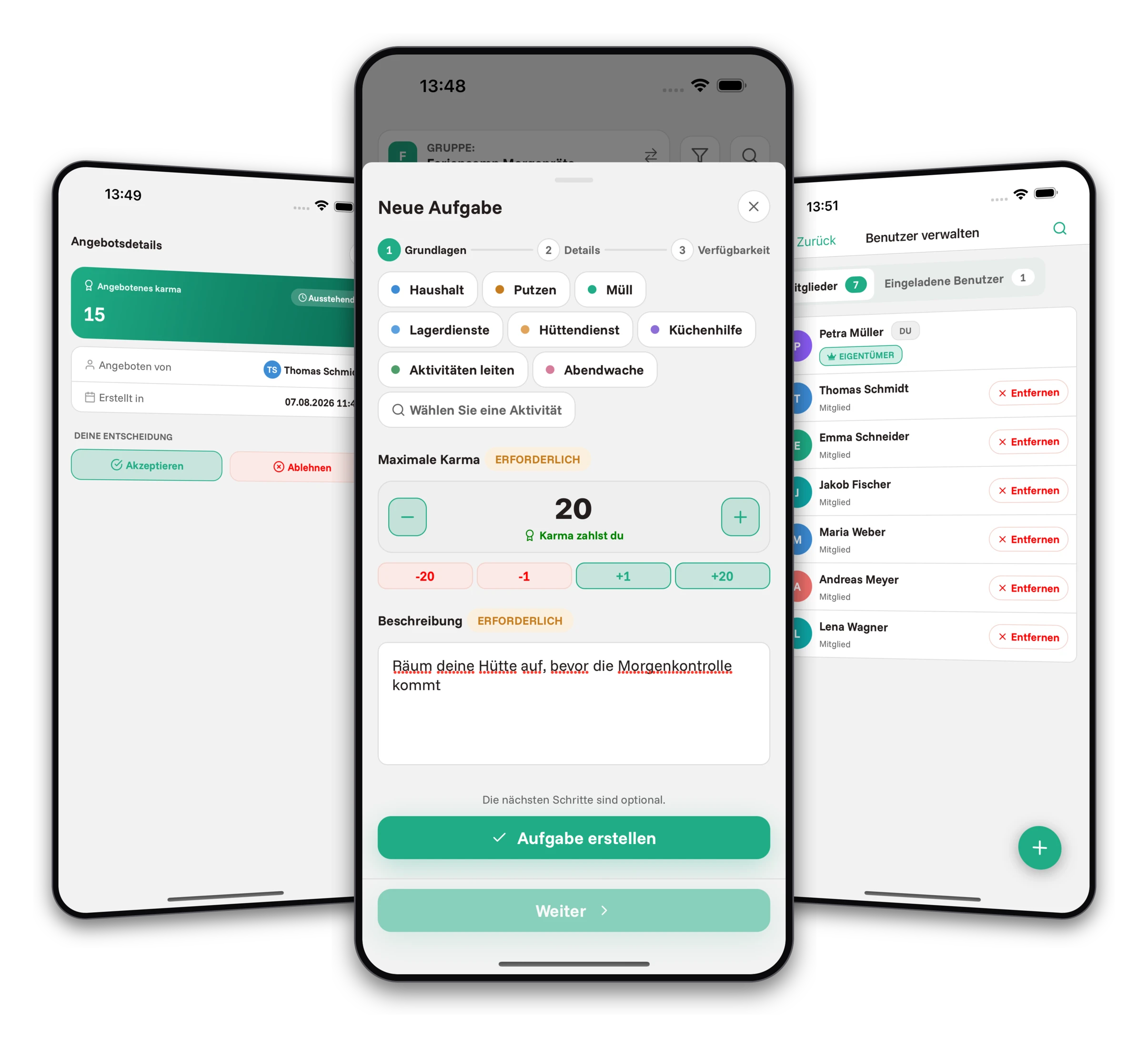 Screenshots der Jobiro-App - Zahlungen in virtueller Währung.