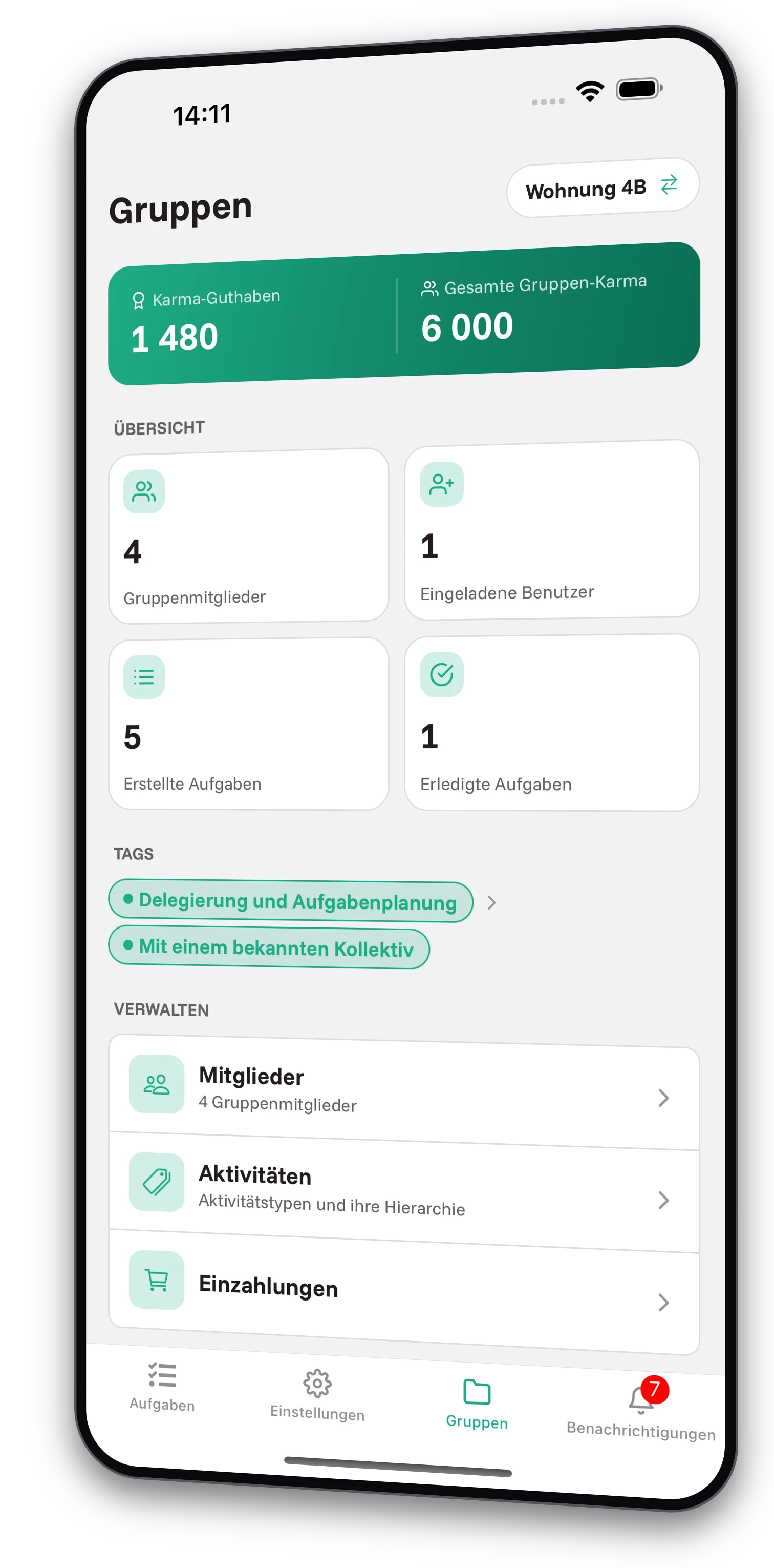 Screenshots der Jobiro-App - Vorschau auf private Gruppen für Mitbewohner. - Screenshot 2