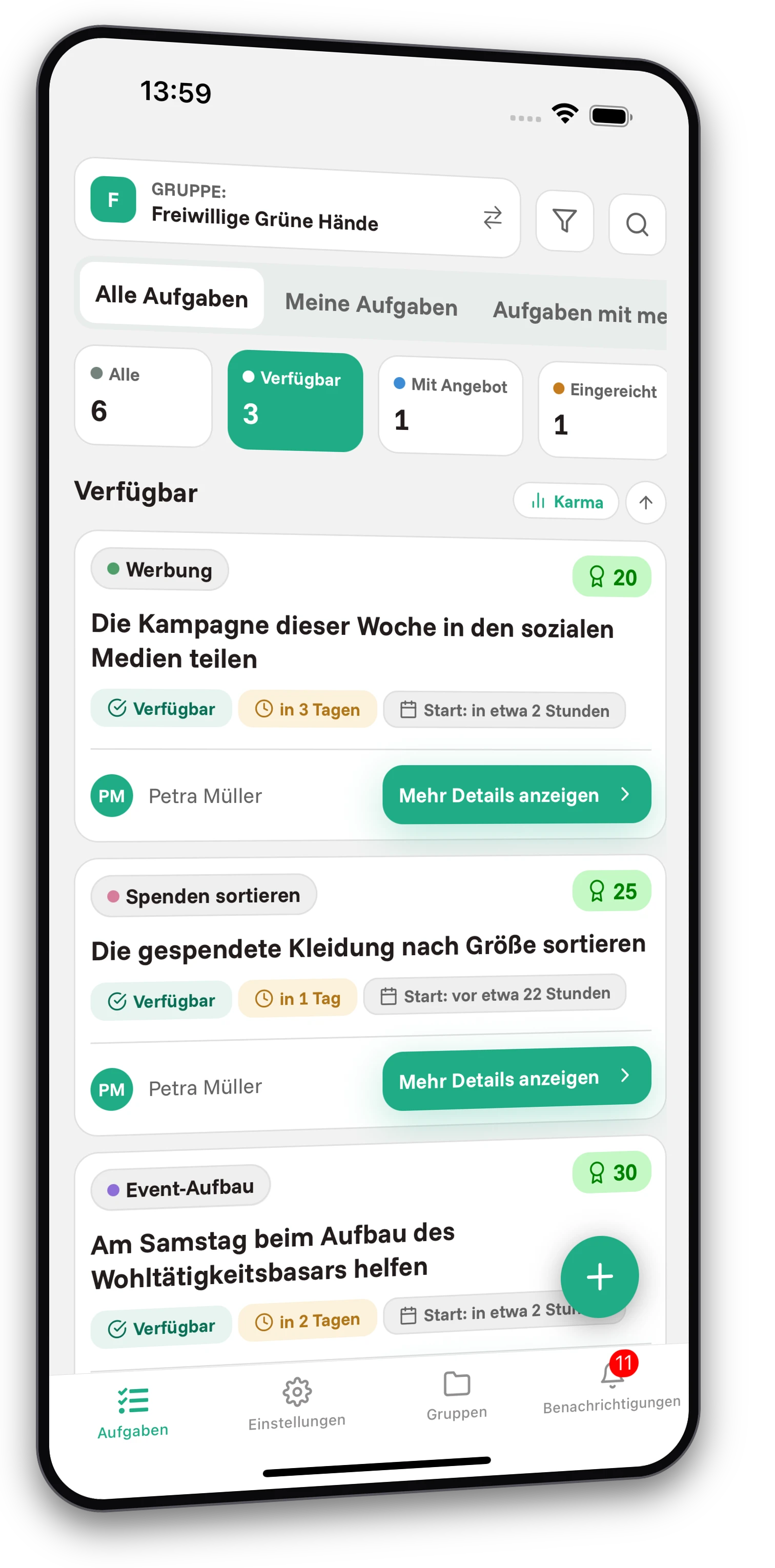 Screenshots der Jobiro-App - Vorschau auf private Gruppen für gemeinnützige Organisationen. - Screenshot 1