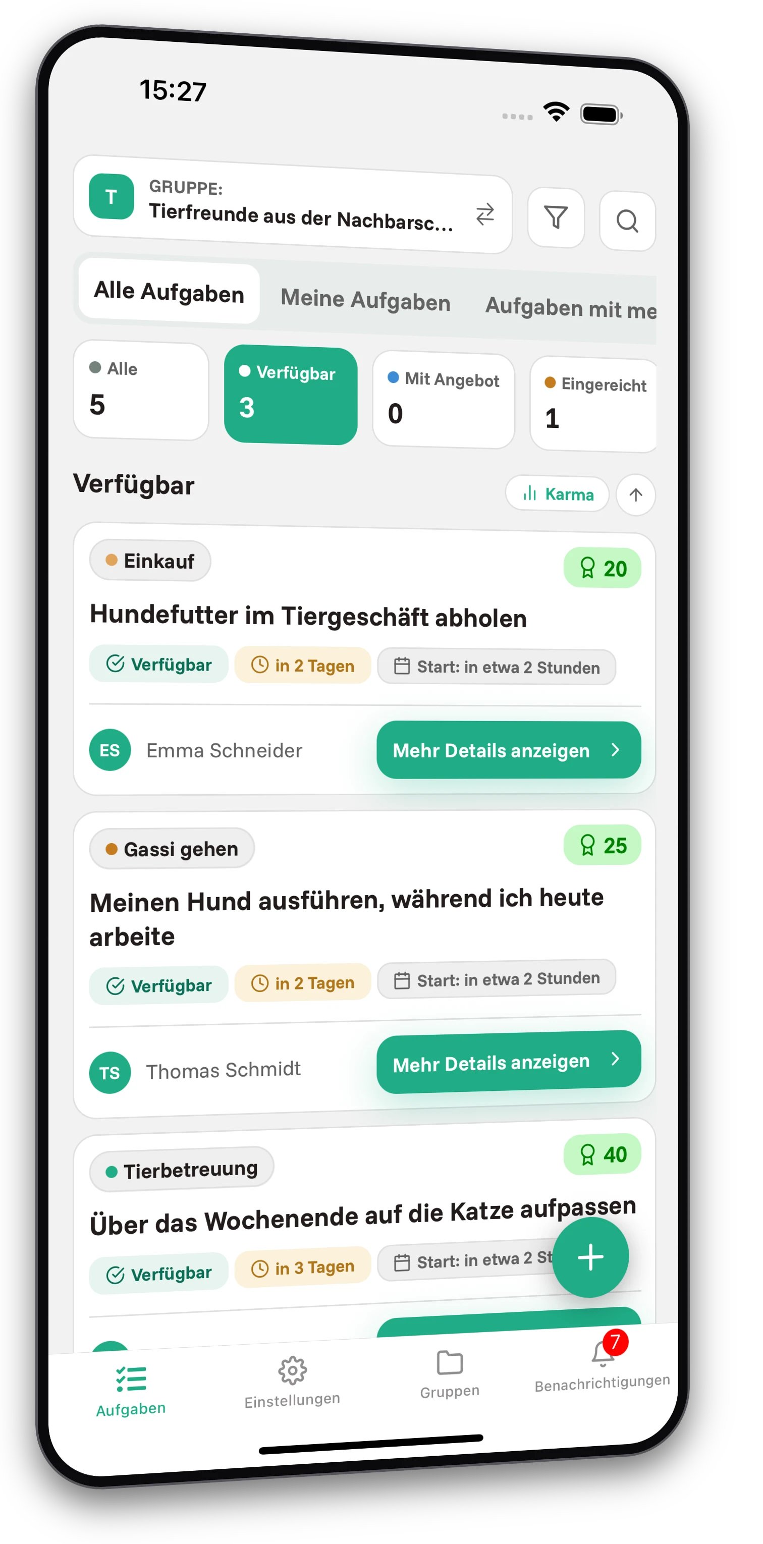 Screenshots der Jobiro-App - Vorschau auf private Gruppen für Haustierbesitzer. - Screenshot 1