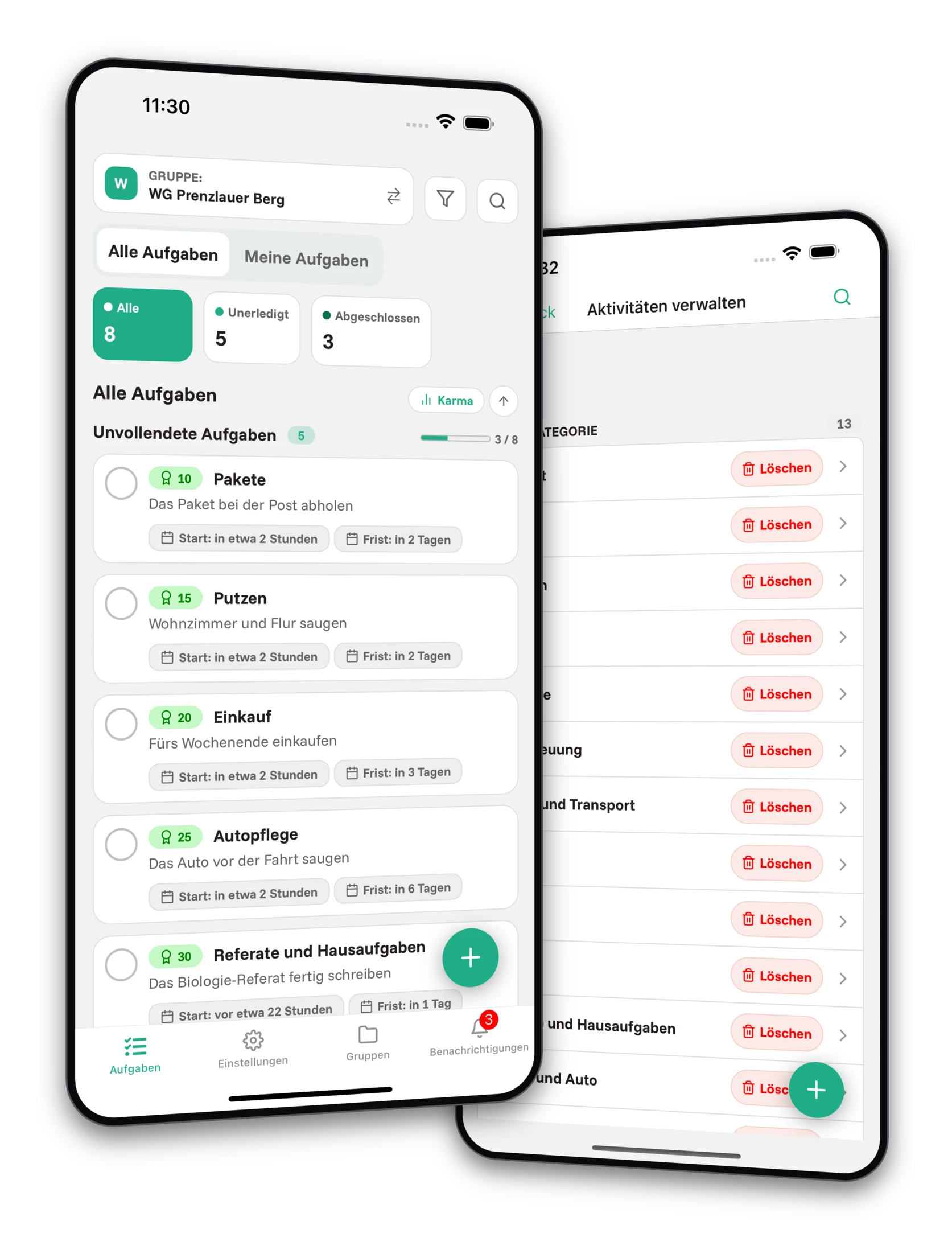 Screenshots der Jobiro-App - Vorschau auf private Gruppen für Grundschüler.