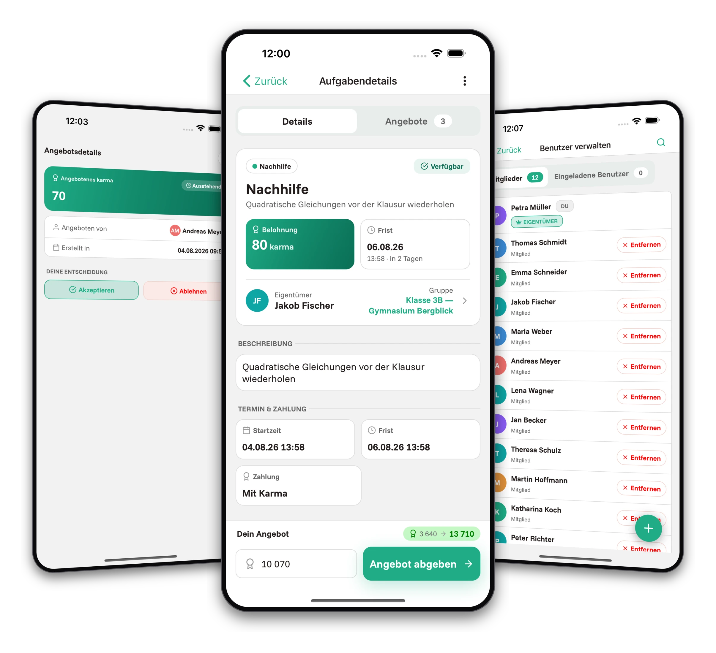 Screenshots der Jobiro-App - Zahlung mit virtueller Währung - Karma.