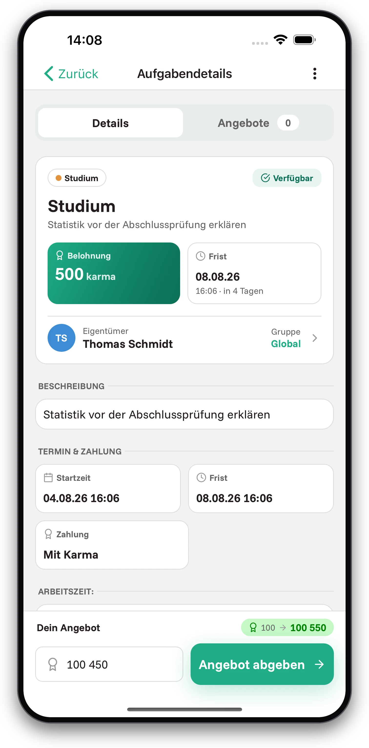 Screenshots der Jobiro-App - Auswahl des Aufgabenlösers und der besten Angebote. - Screenshot 1