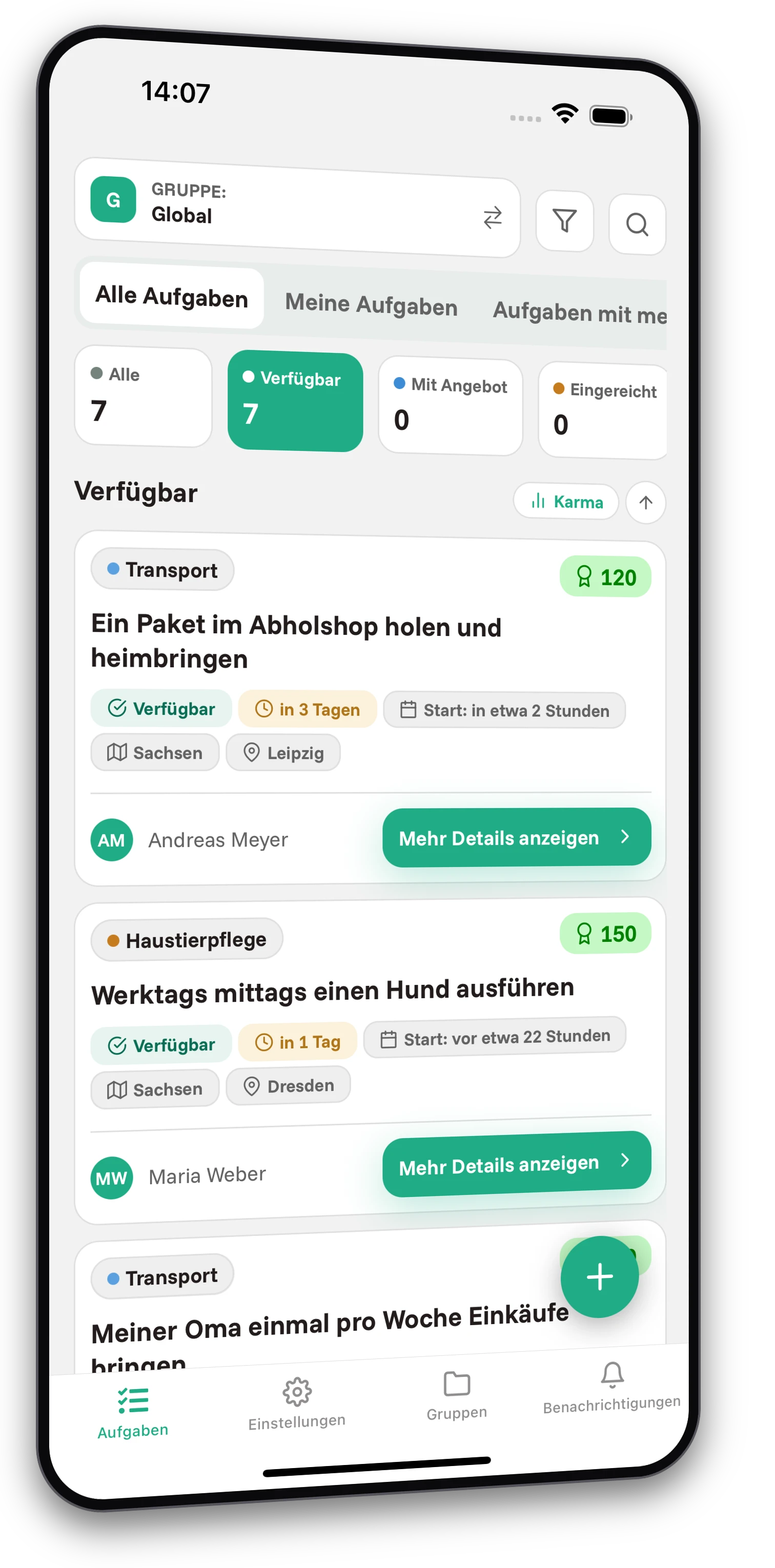 Screenshots der Jobiro-App - Vorschau auf private Gruppen für Studenten. - Screenshot 1