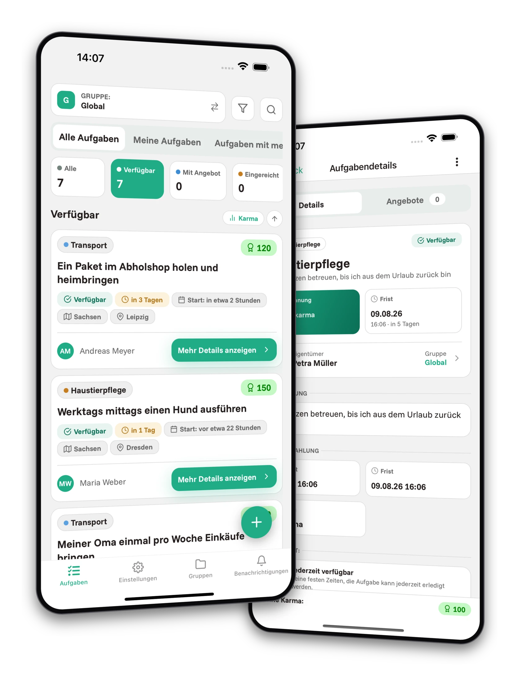 Screenshots der Jobiro-App - Vorschau auf private Gruppen für Studenten.