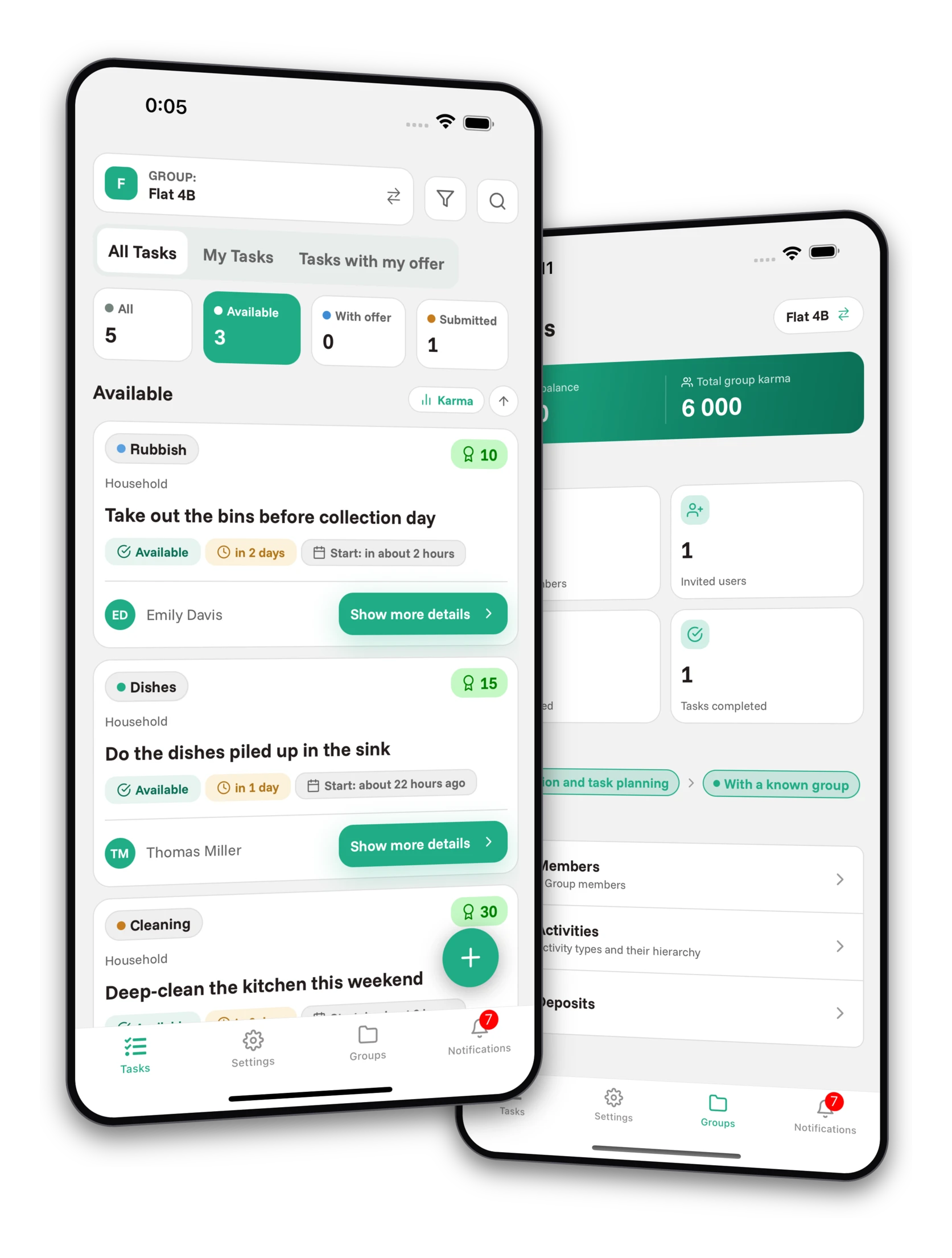 Set of screenshots from the Jobiro app - Preview of private groups for roommates.