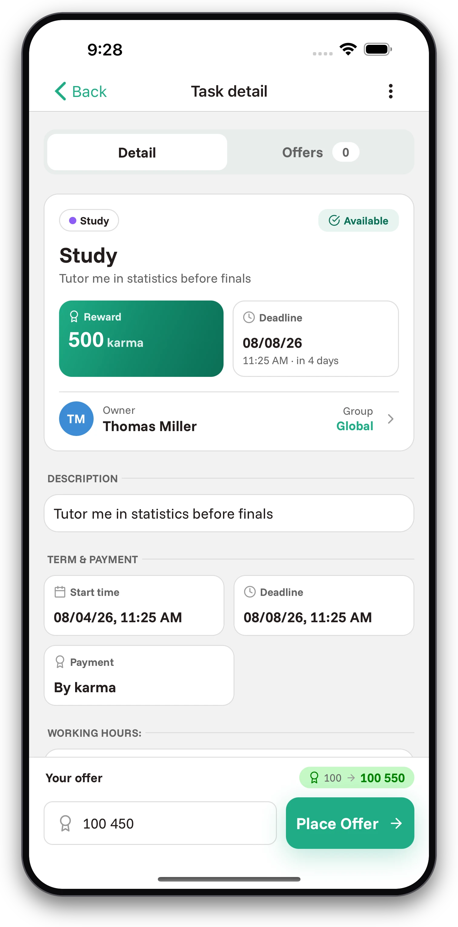 Screenshots from the Jobiro app - Virtual currency payments. - Screenshot 1