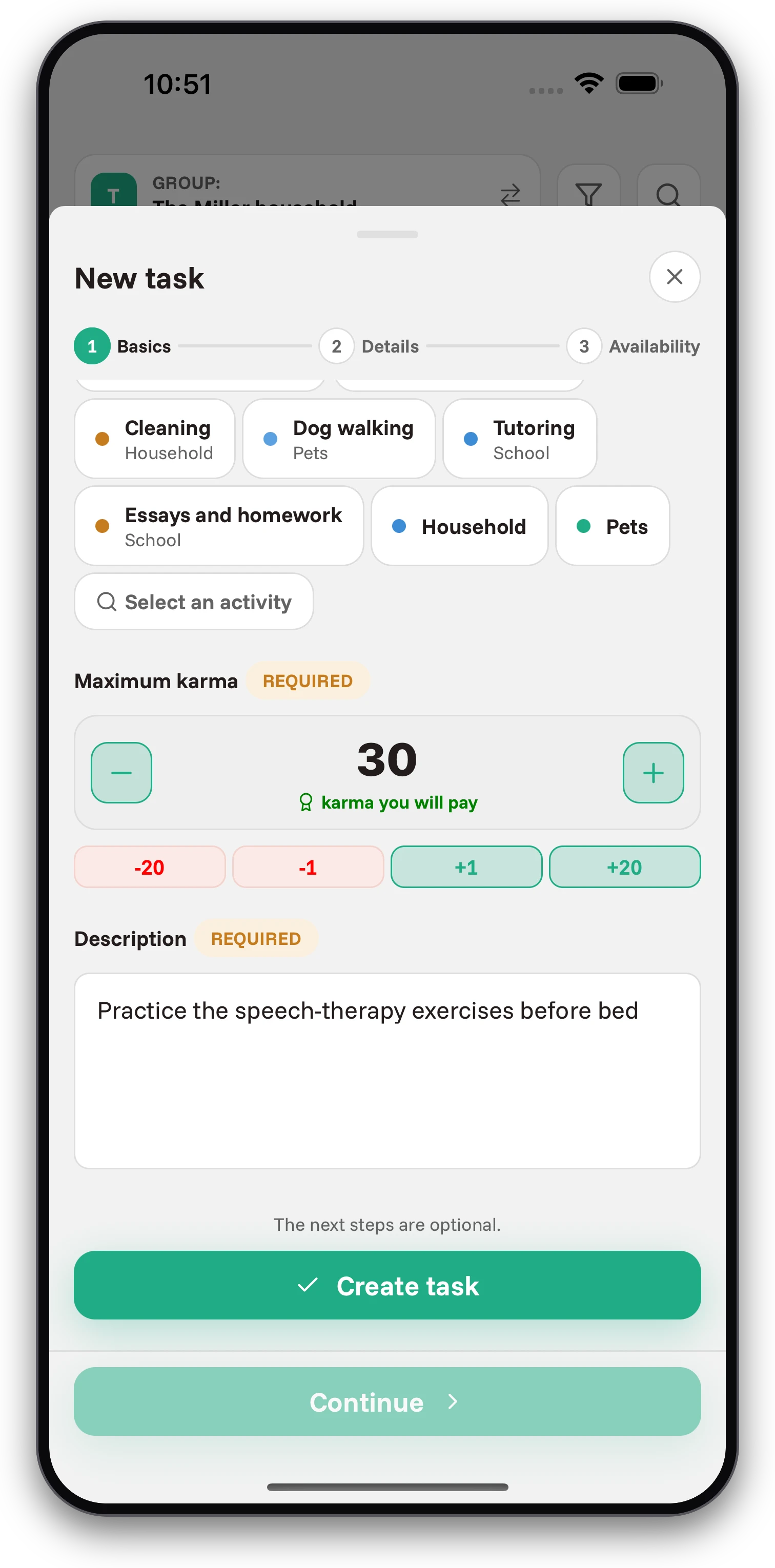 Screenshots from the Jobiro app - Rewarding children via virtual currency and the possibility of paying out pocket money. - Screenshot 1