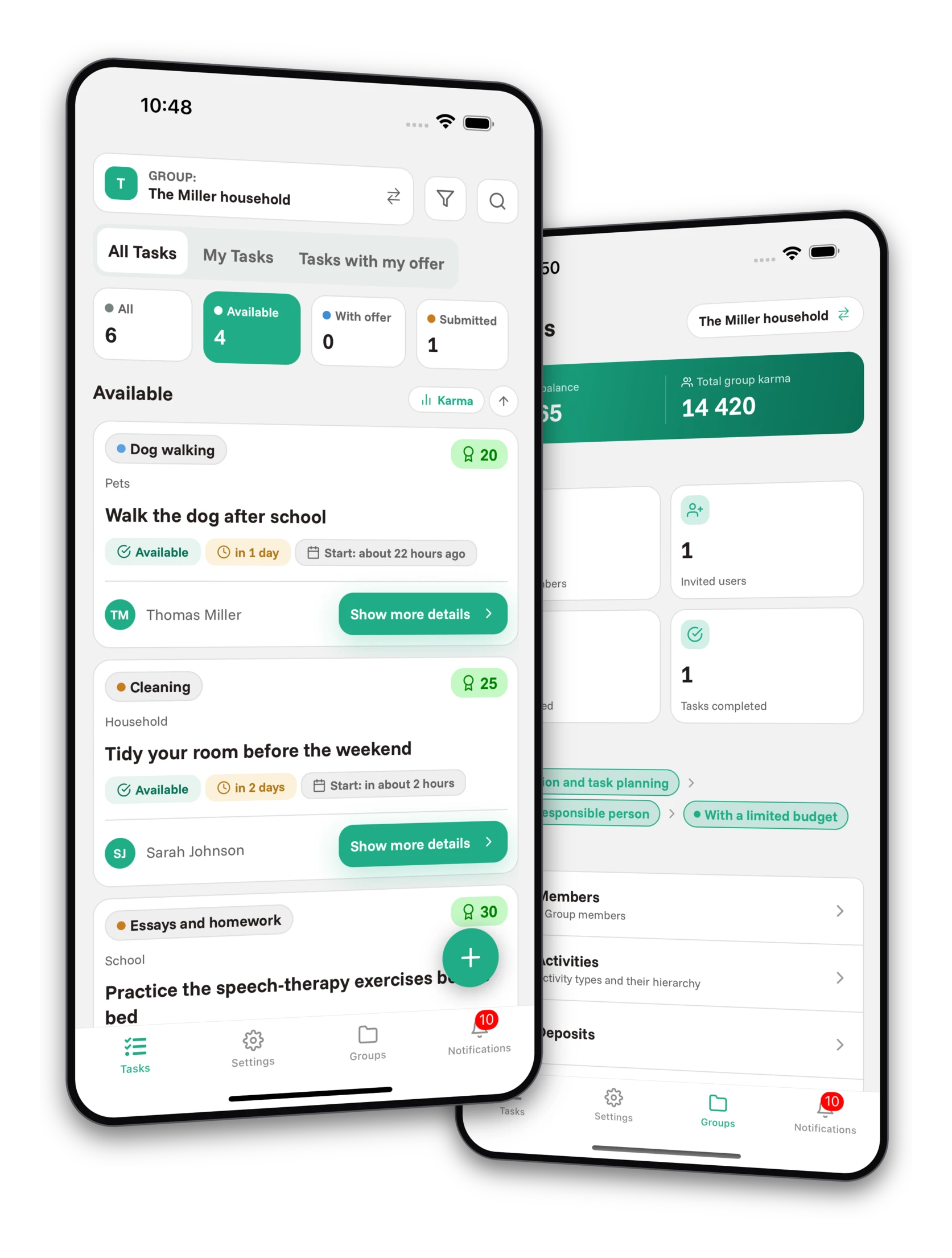 Set of screenshots from the Jobiro app - Preview of private groups for parents.
