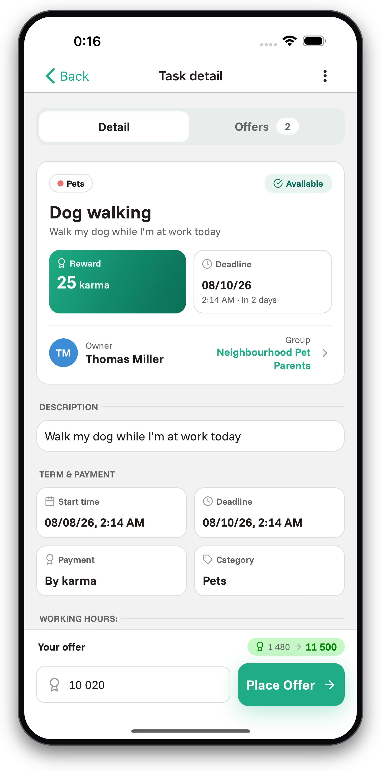 Screenshots from the Jobiro app - Choosing a task performer based on received offers. - Screenshot 1