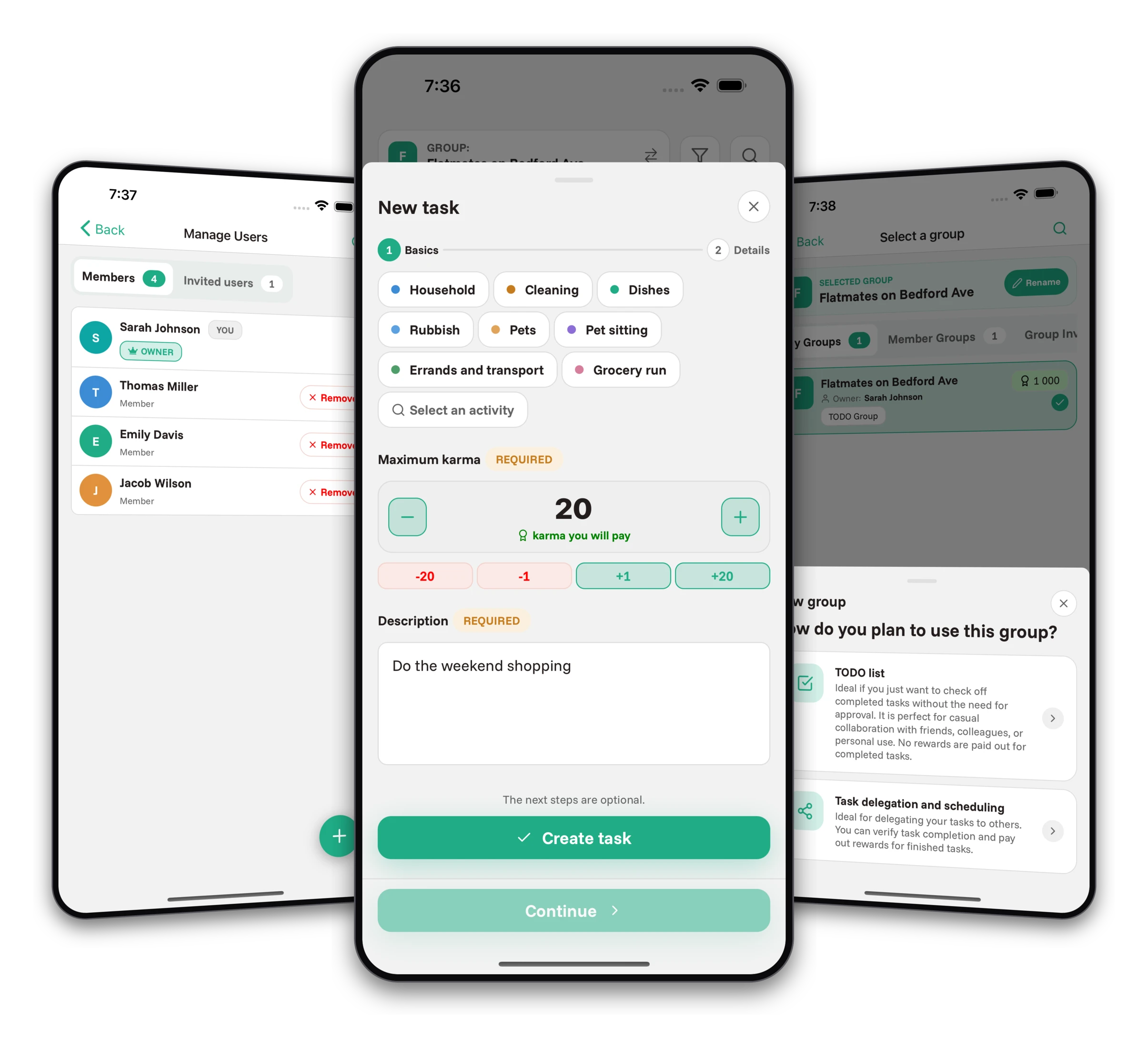 Screenshots from the Jobiro app - Reward for tasks in the form of karma.