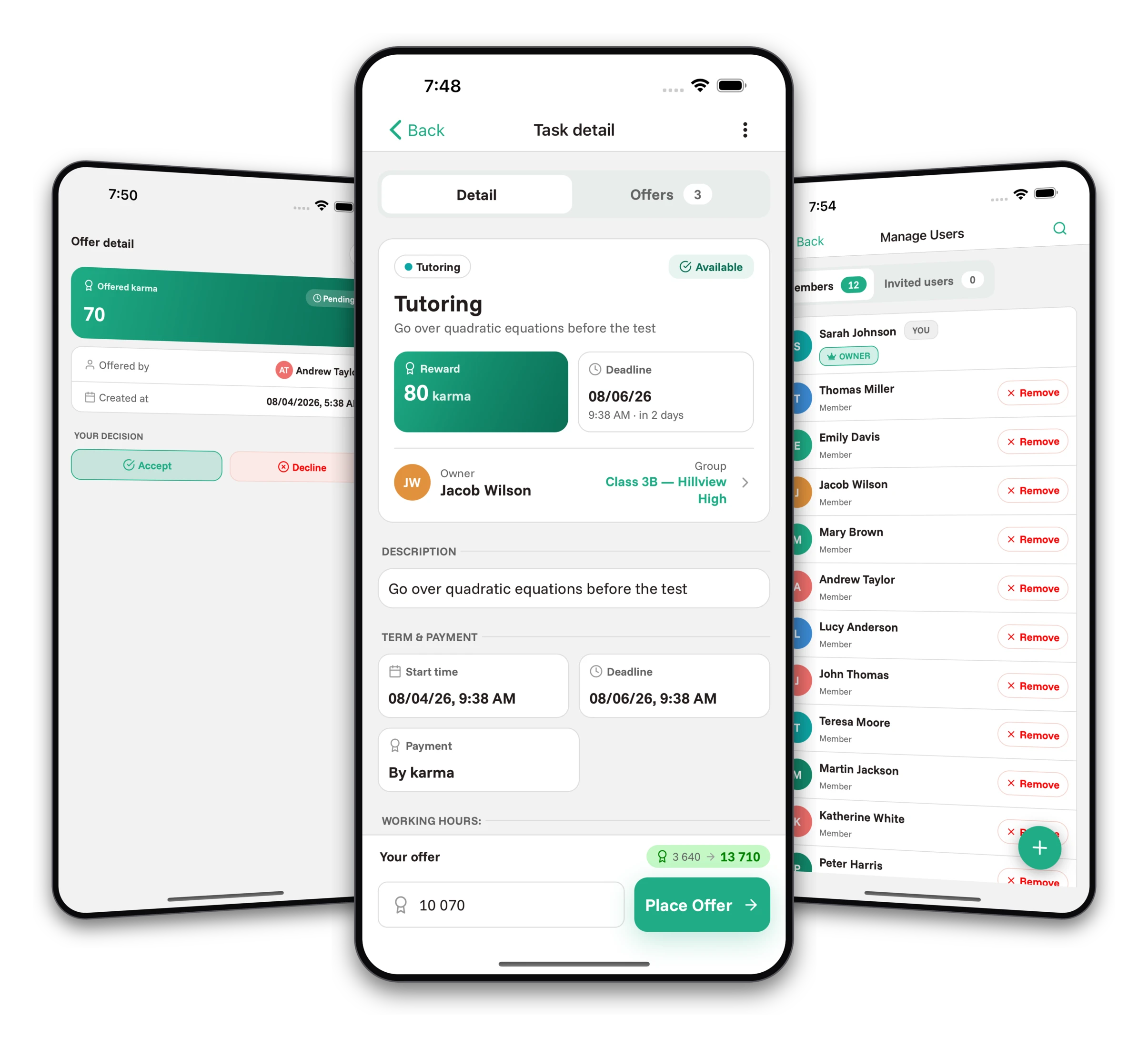 Screenshots from the Jobiro app - Virtual currency payment - karma.