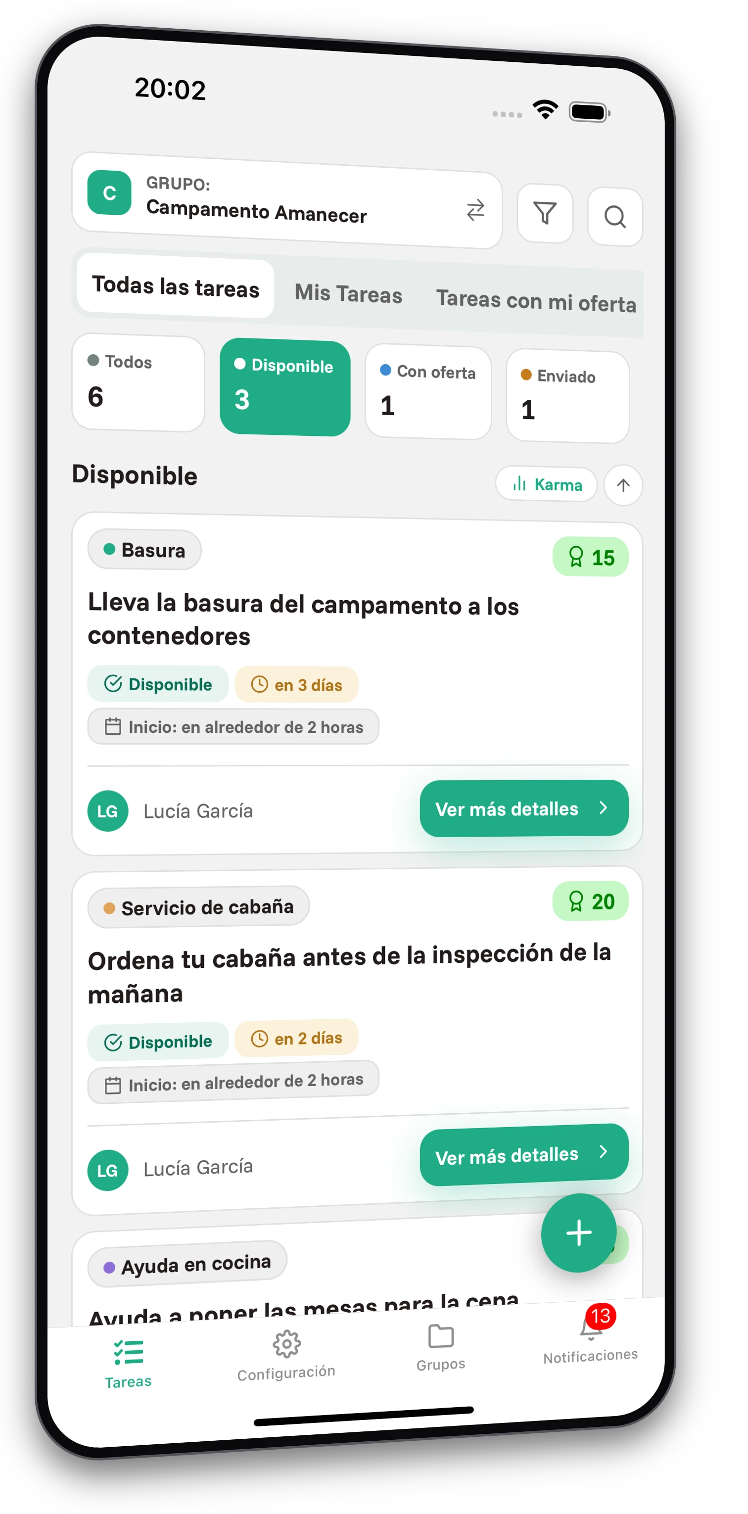 Conjunto de capturas de pantalla de la aplicación Jobiro - Vista previa de grupos privados para organizadores de campamentos. - Screenshot 1