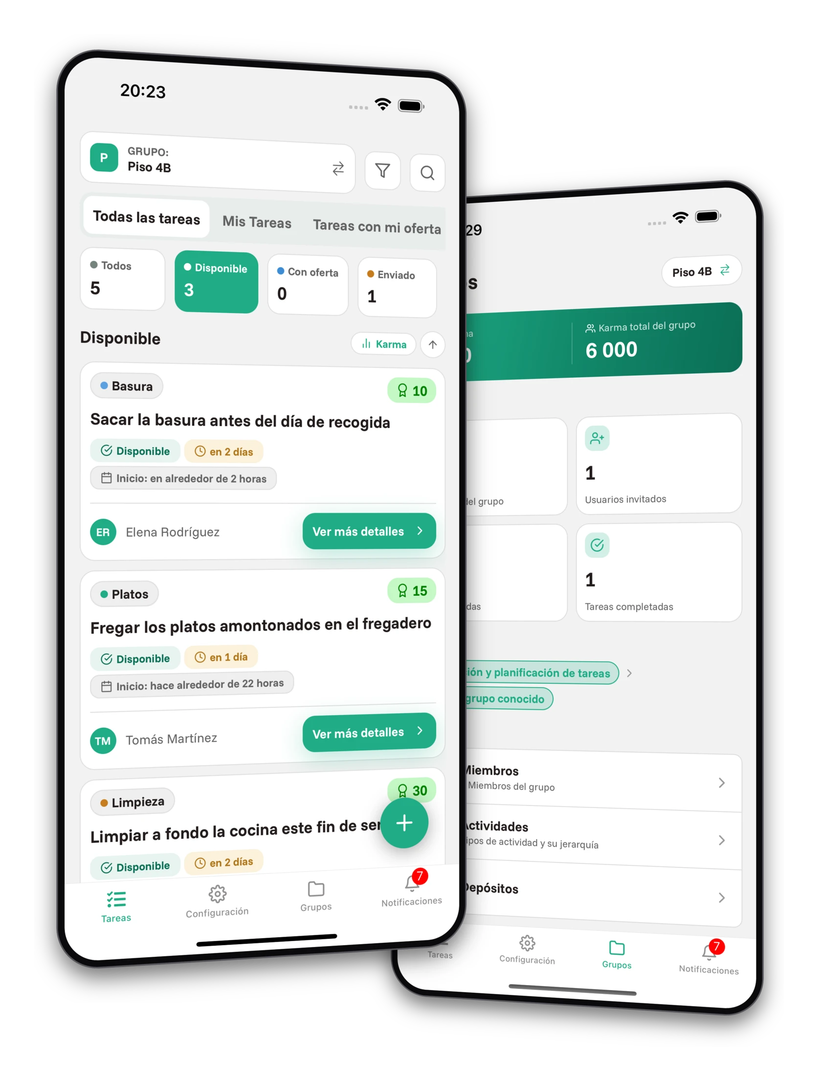 Conjunto de capturas de pantalla de la aplicación Jobiro - Vista previa de grupos privados para compañeros de piso.