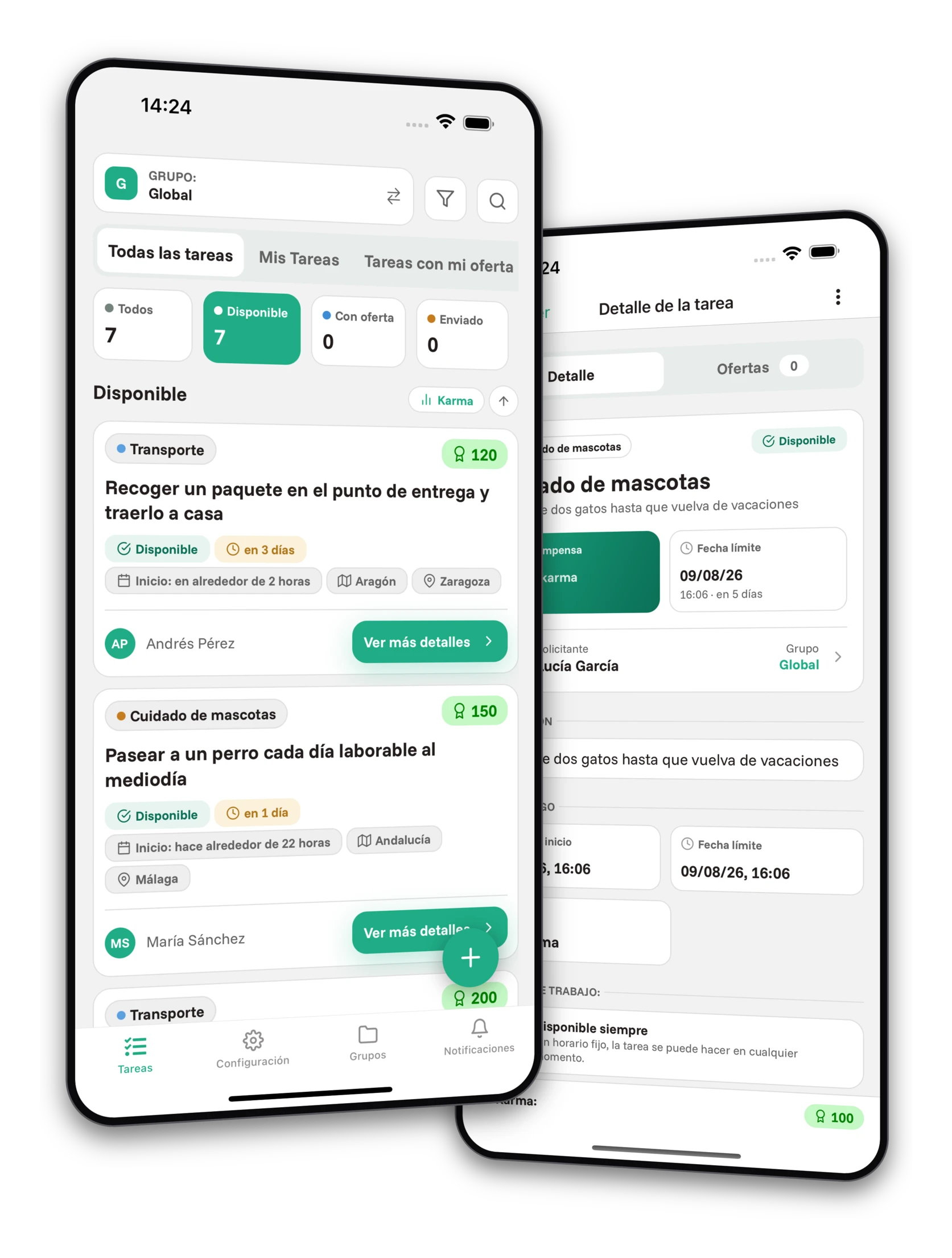 Conjunto de capturas de pantalla de la aplicación Jobiro - Vista previa de grupos privados para estudiantes universitarios.