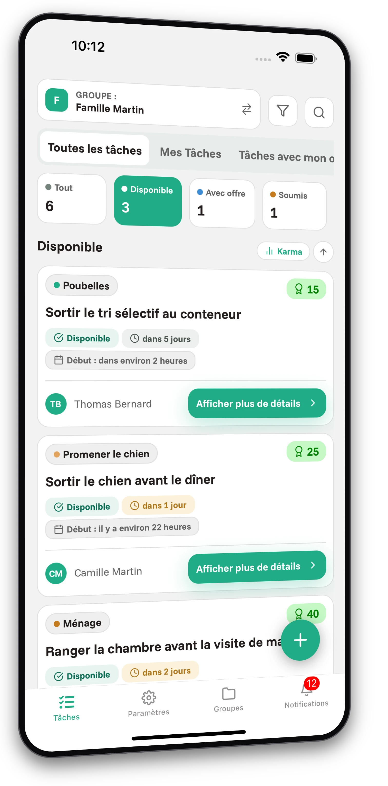 Ensemble de captures d'écran de l'application Jobiro - Aperçu des groupes privés pour les familles. - Screenshot 1