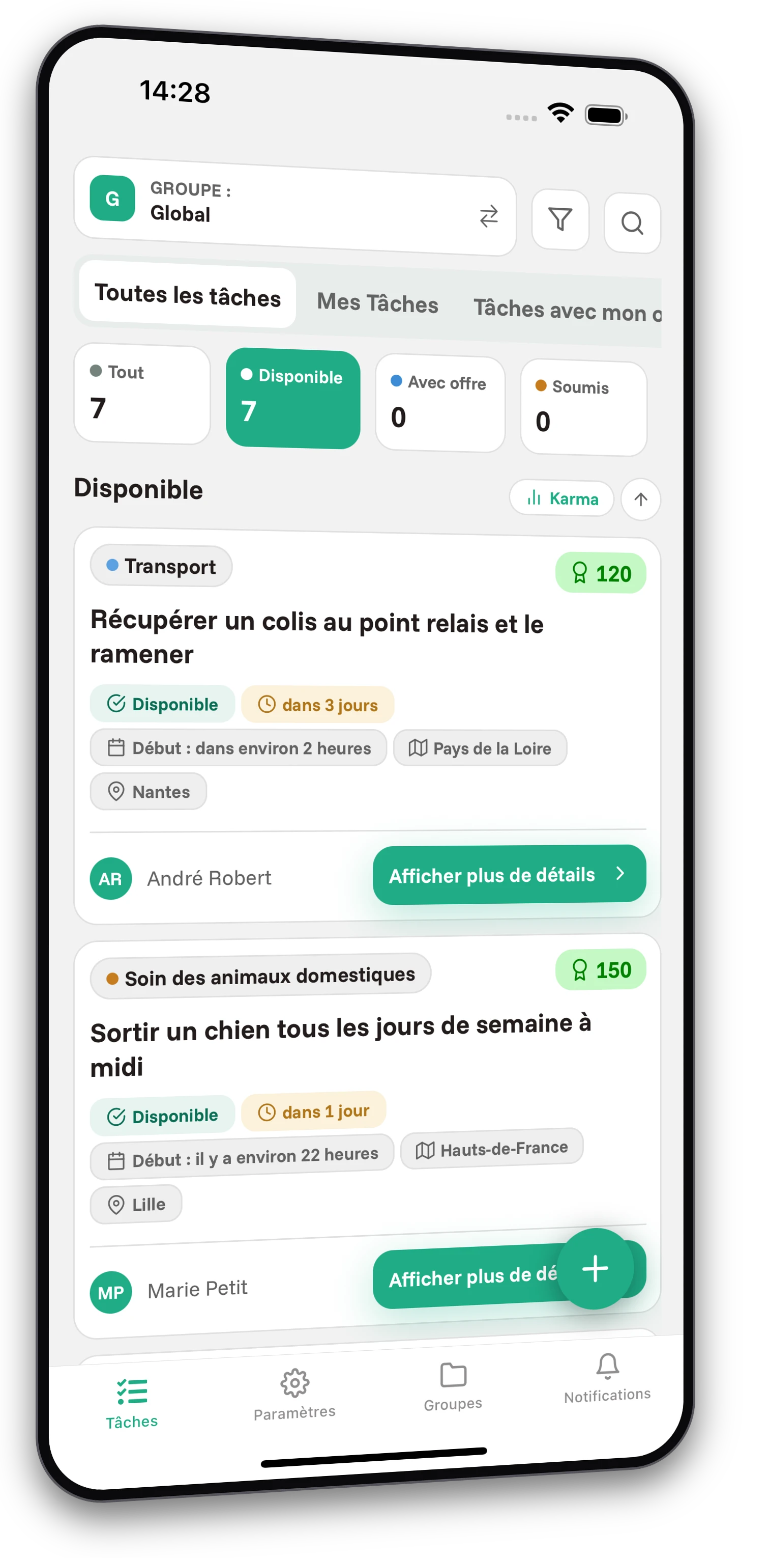 Ensemble de captures d'écran de l'application Jobiro - Aperçu des groupes privés. - Screenshot 1