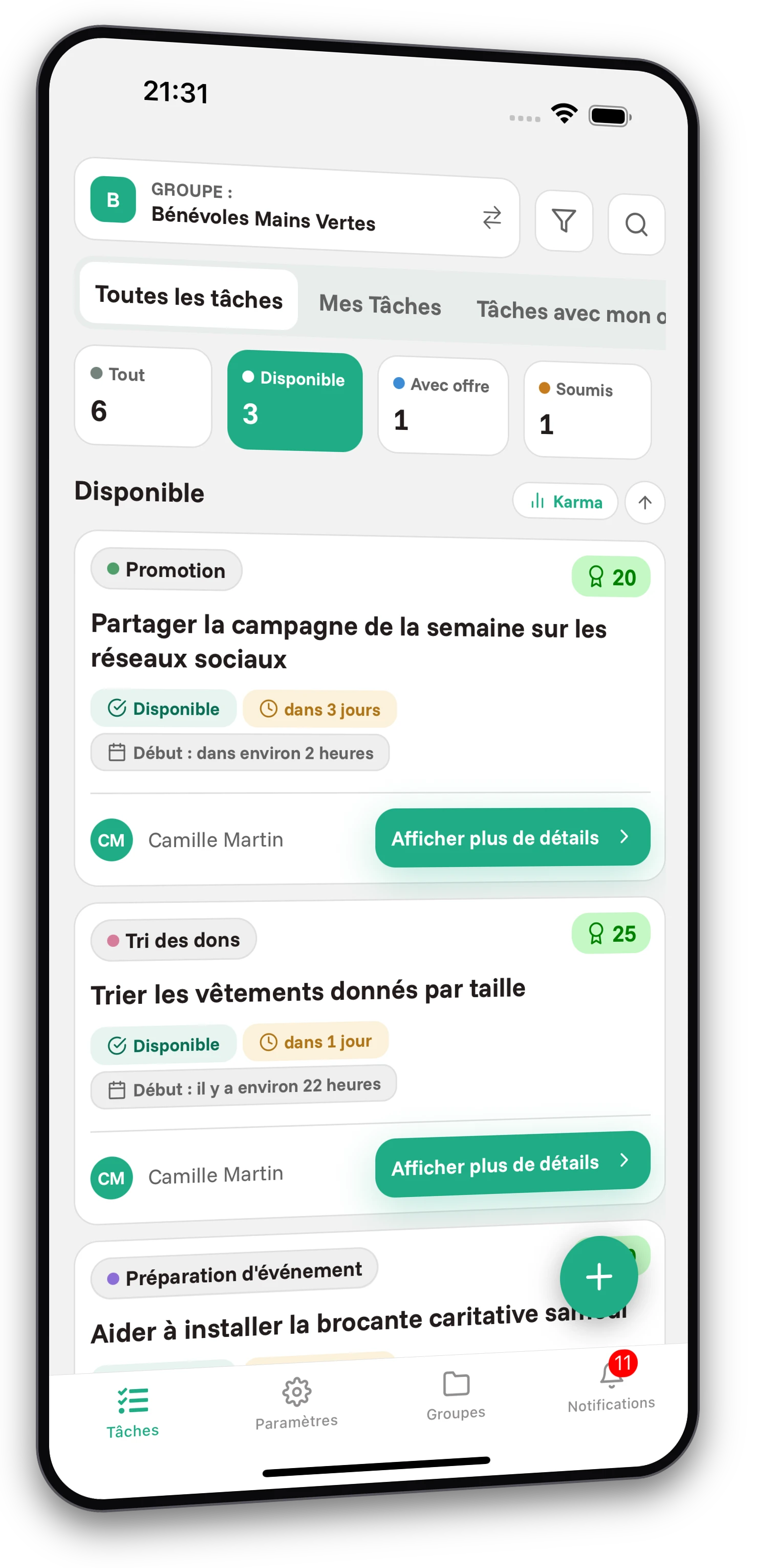 Ensemble de captures d'écran de l'application Jobiro - Aperçu des groupes privés pour les organisations à but non lucratif. - Screenshot 1