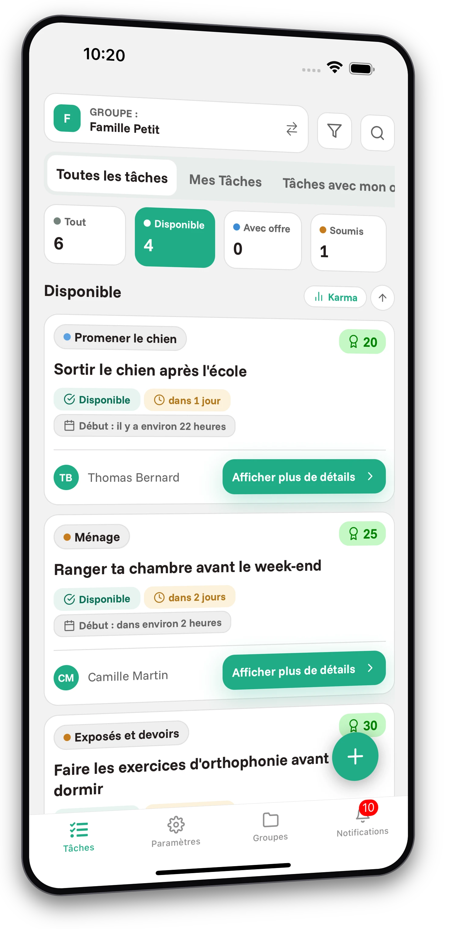 Ensemble de captures d'écran de l'application Jobiro - Aperçu des groupes privés pour les parents. - Screenshot 1