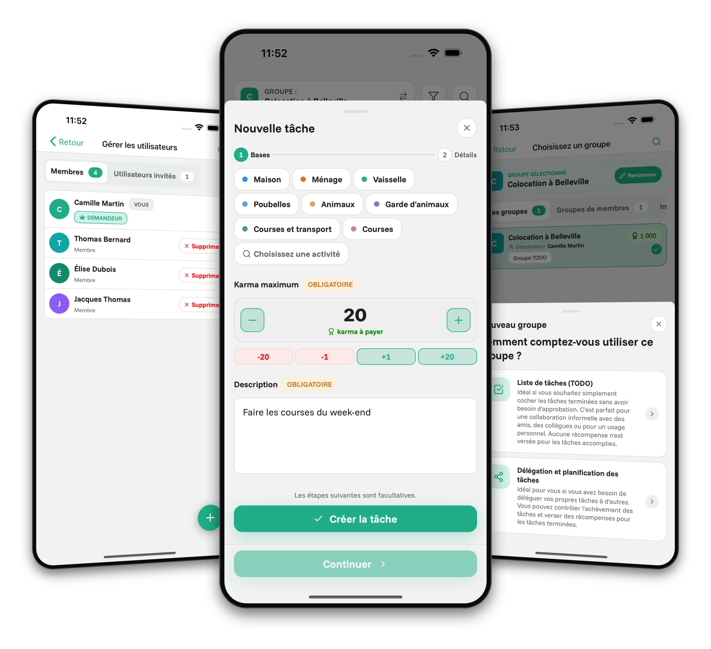 Captures d'écran de l'application Jobiro - Récompense pour les tâches sous forme de karma.