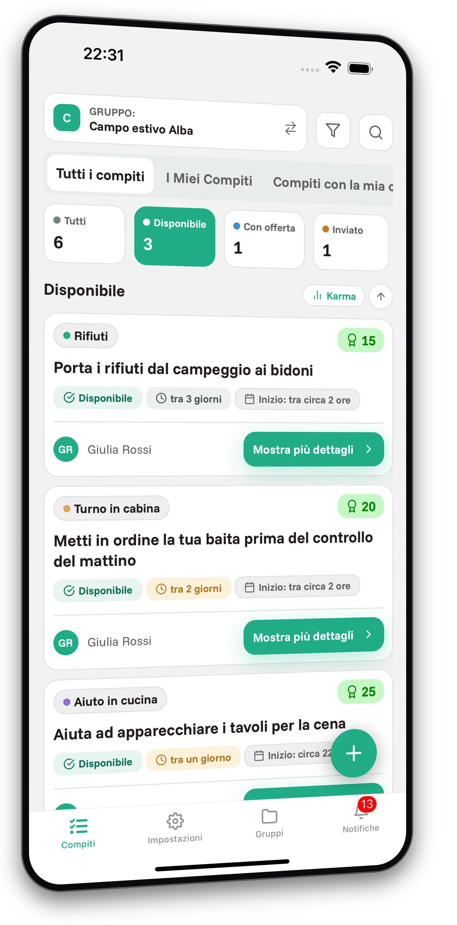Set di screenshot dell'app Jobiro - Anteprima dei gruppi privati per gli organizzatori di campi. - Screenshot 1