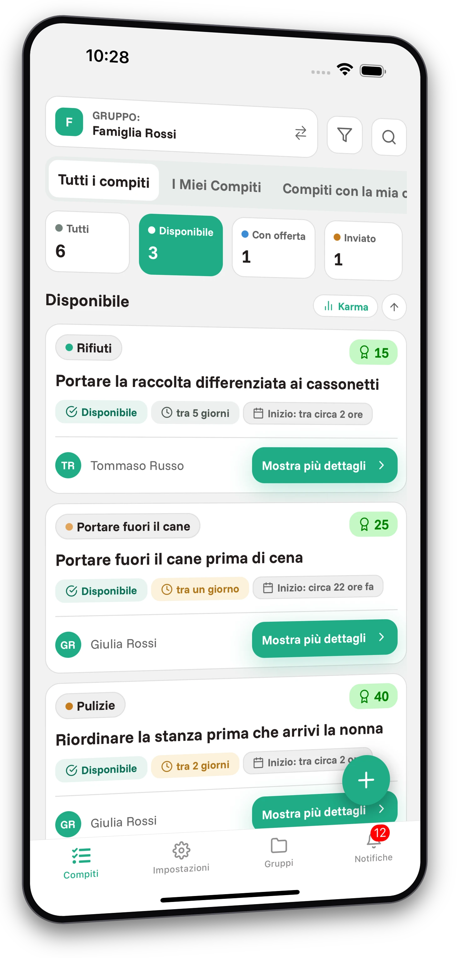 Set di screenshot dell'app Jobiro - Anteprima dei gruppi privati per le famiglie. - Screenshot 1
