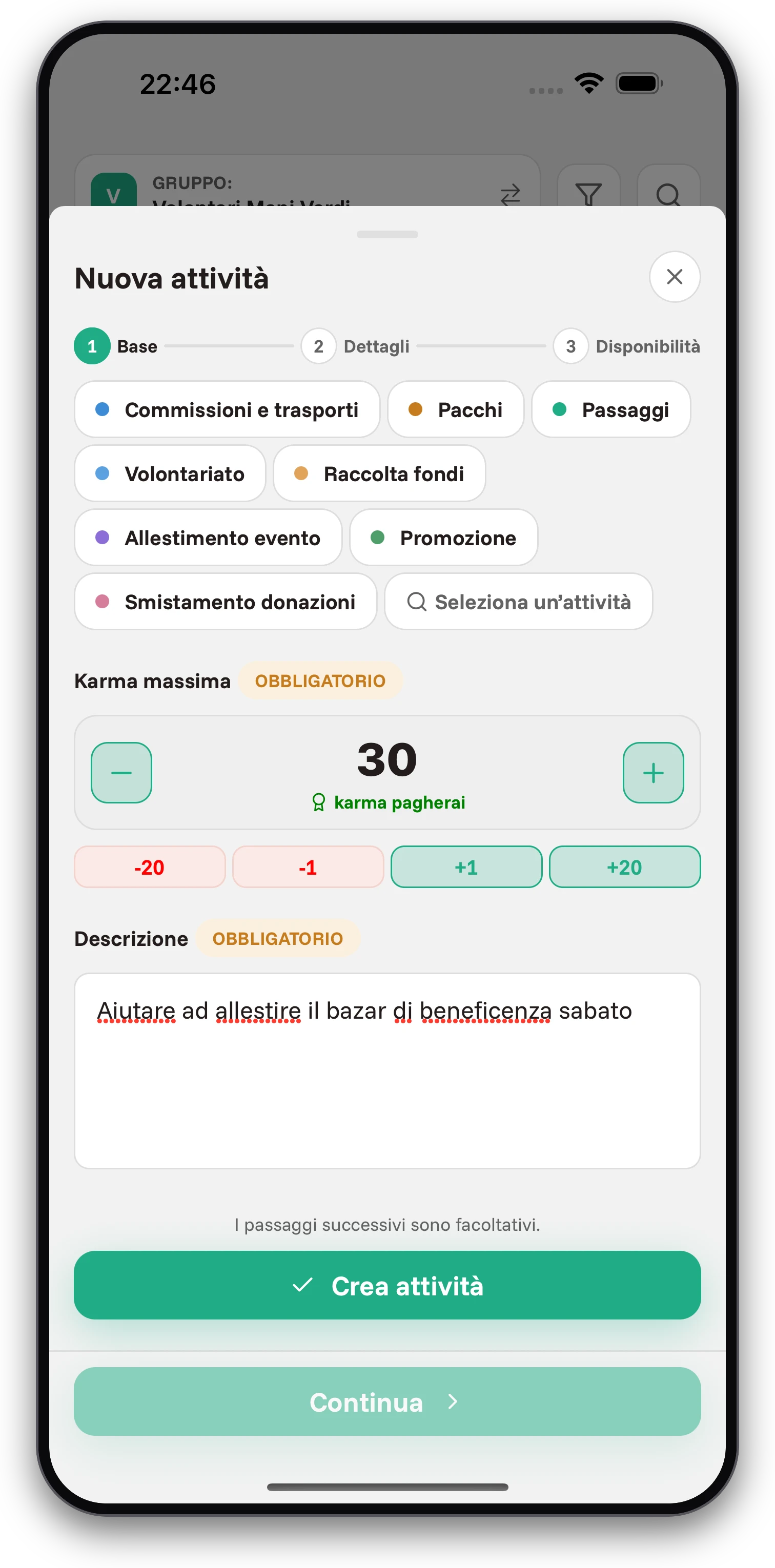 Screenshot dell'app Jobiro - Pagamento ai sostenitori tramite la valuta virtuale chiamata karma. - Screenshot 1