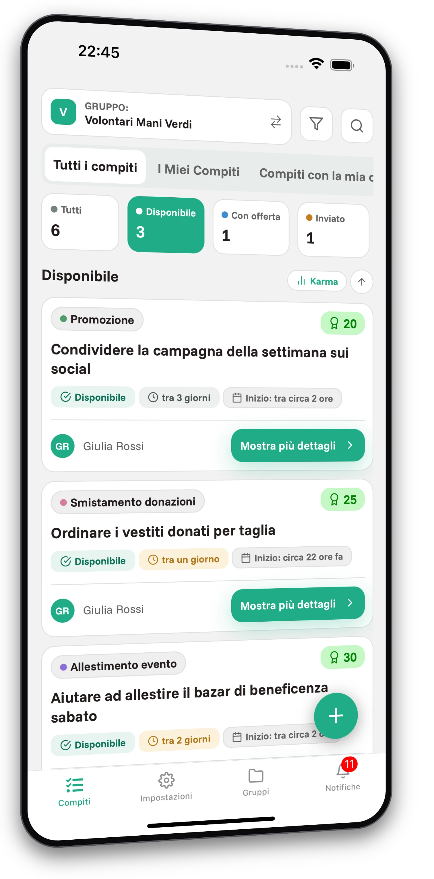 Set di screenshot dell'app Jobiro - Anteprima dei gruppi privati per le organizzazioni non profit. - Screenshot 1