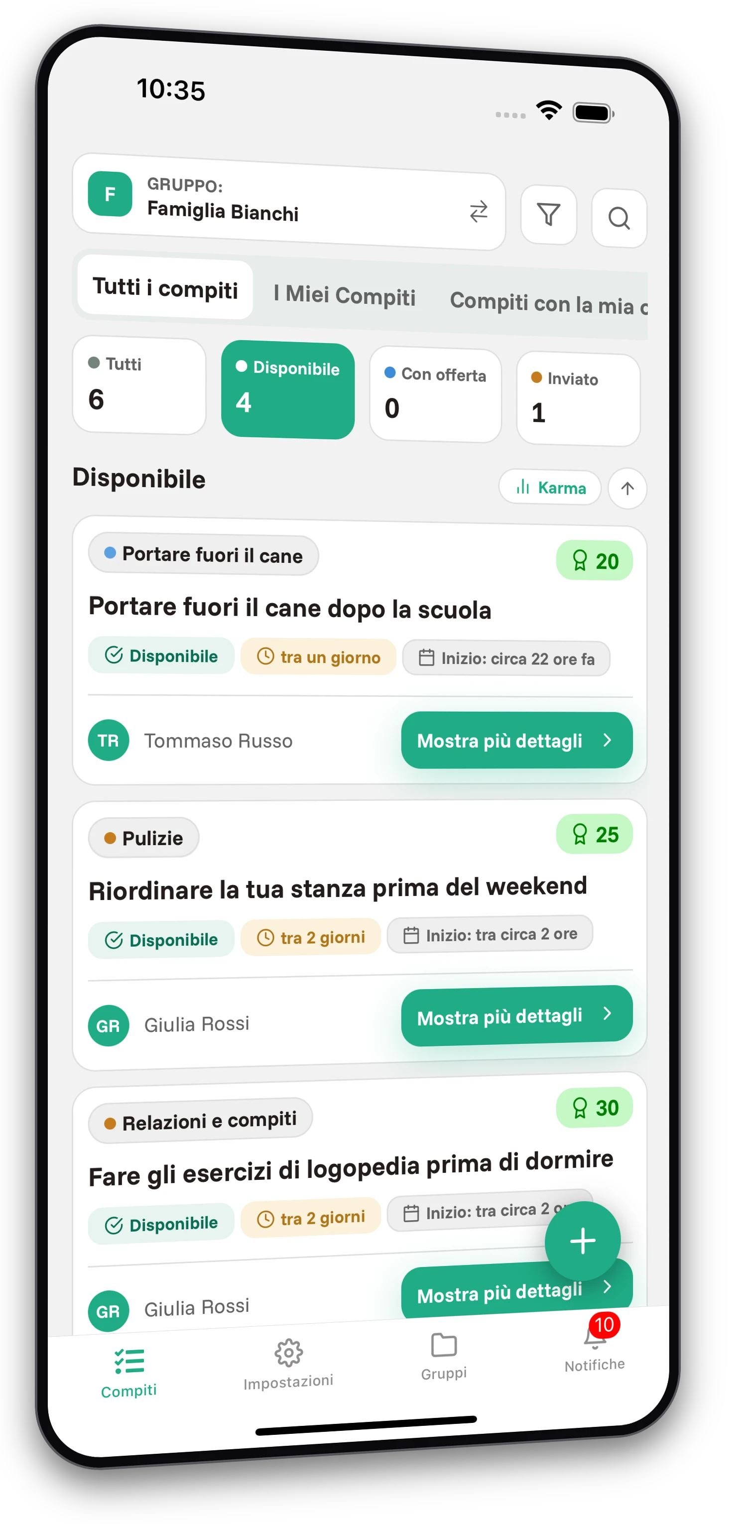 Set di screenshot dell'app Jobiro - Anteprima dei gruppi privati per i genitori. - Screenshot 1