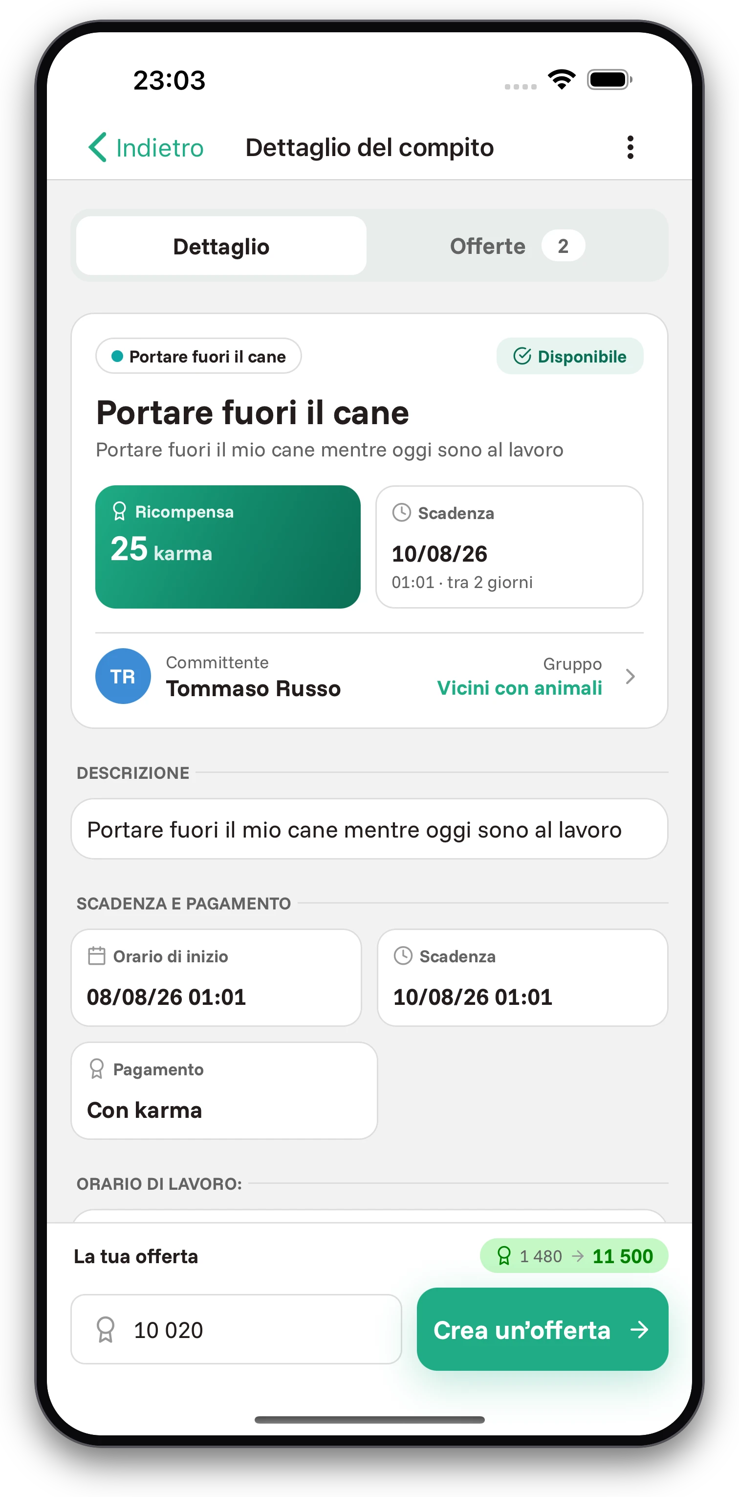 Screenshot dell'app Jobiro - Scelta dell'esecutore dell'attività in base alle offerte ricevute. - Screenshot 1