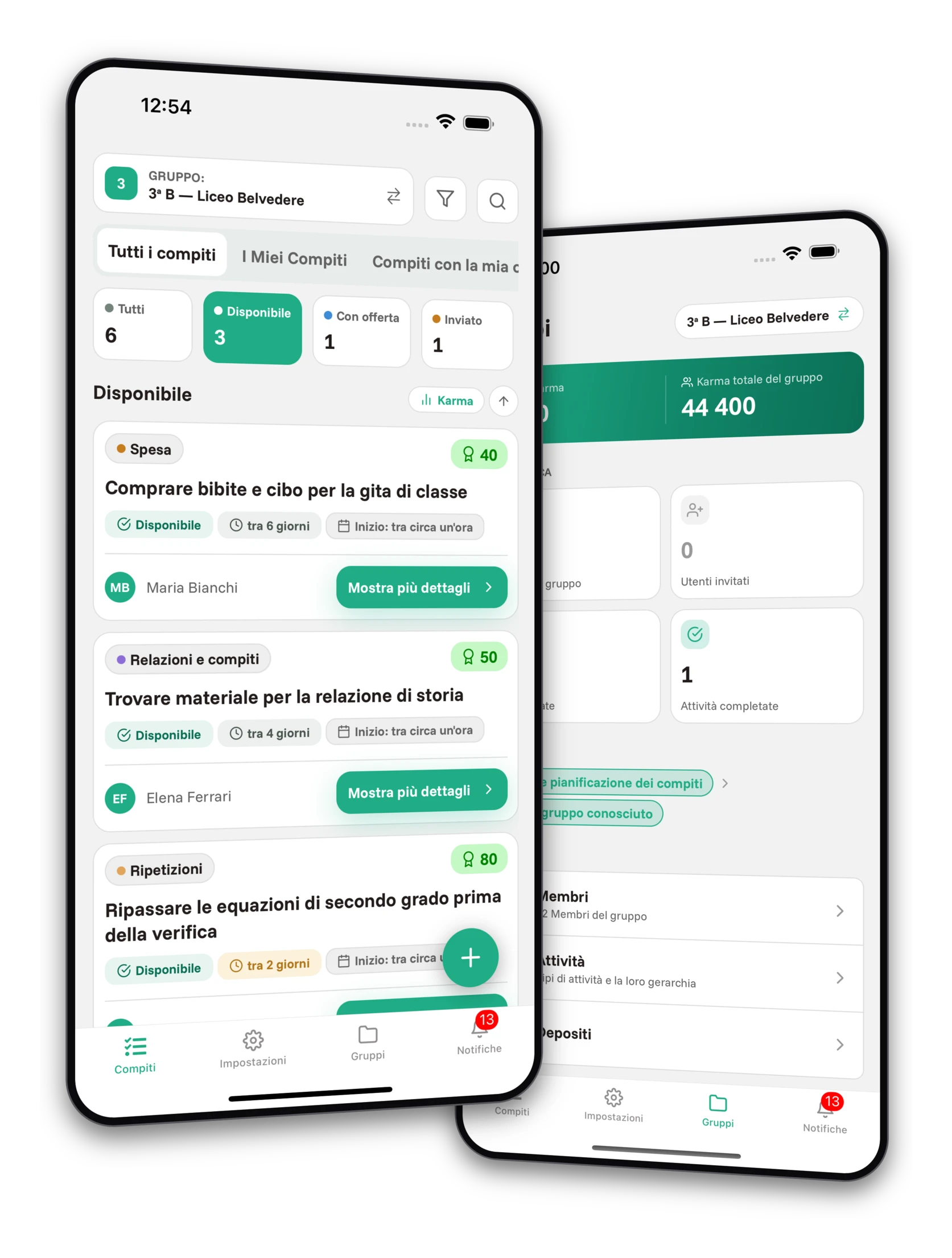 Set di screenshot dell'app Jobiro - Anteprima dei gruppi privati per gli studenti delle scuole superiori.