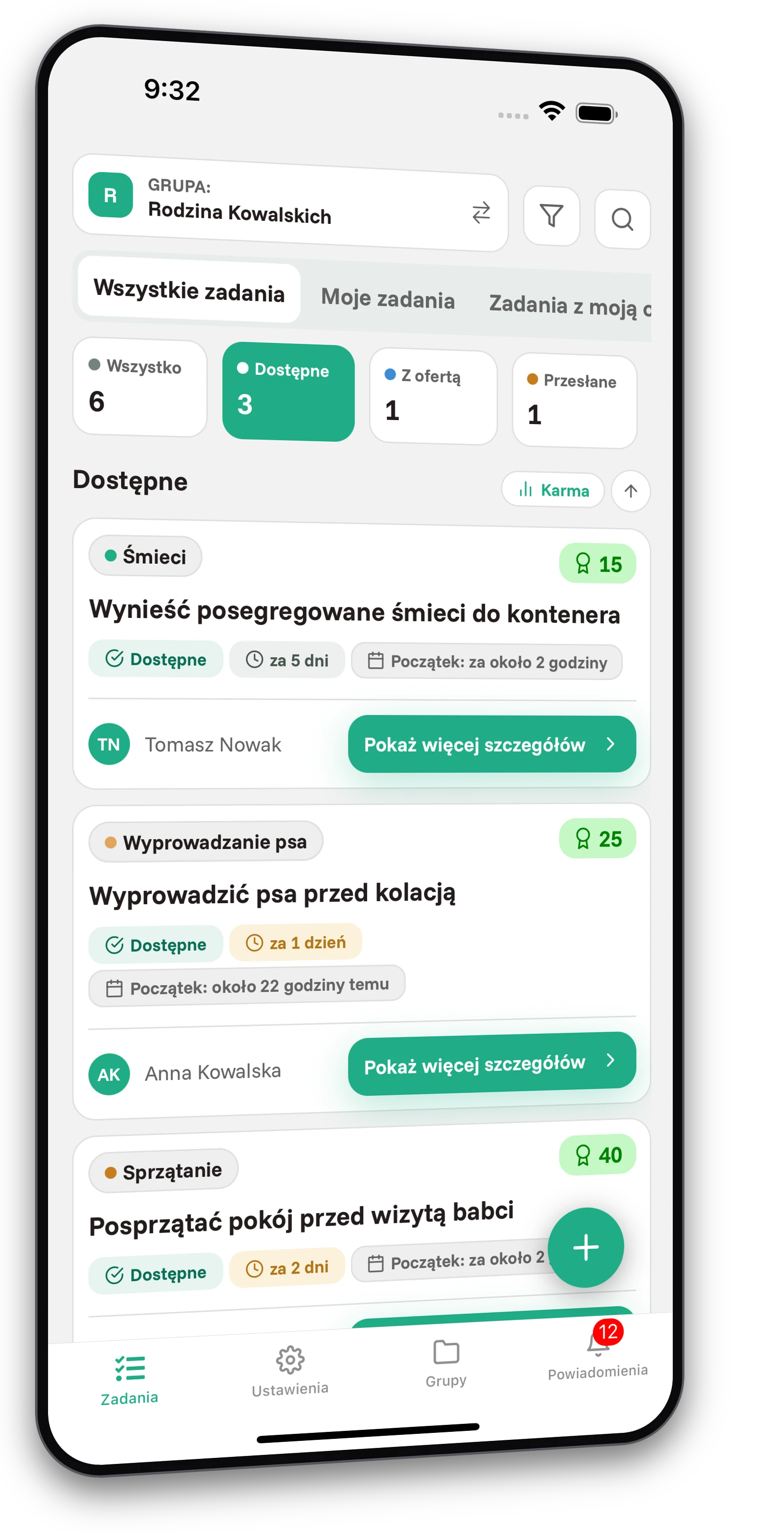 Zestaw screenshotów aplikacji Jobiro - Podgląd prywatnych grup dla rodzin. - Screenshot 1