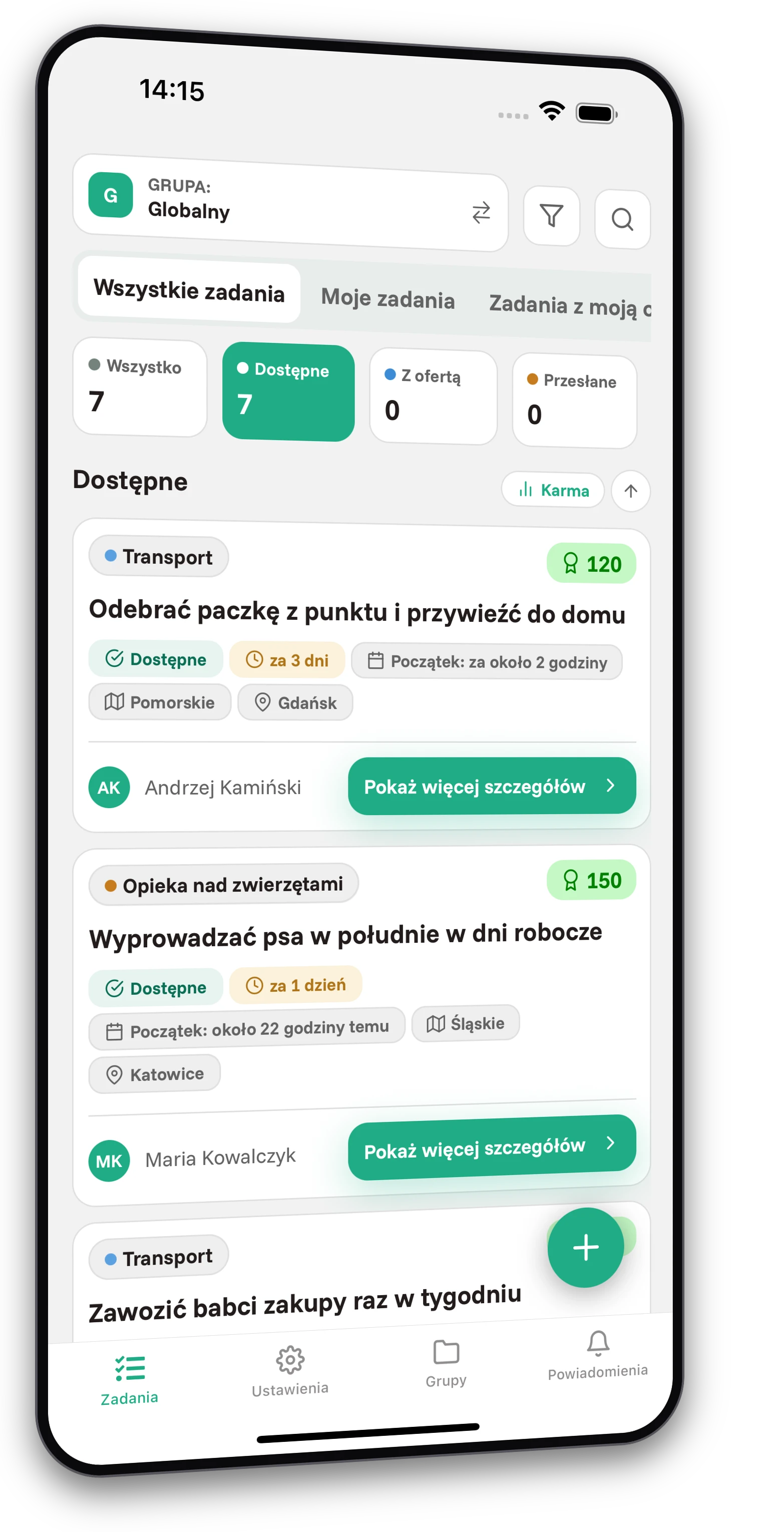 Zestaw screenshotów aplikacji Jobiro - Podgląd prywatnych grup. - Screenshot 1