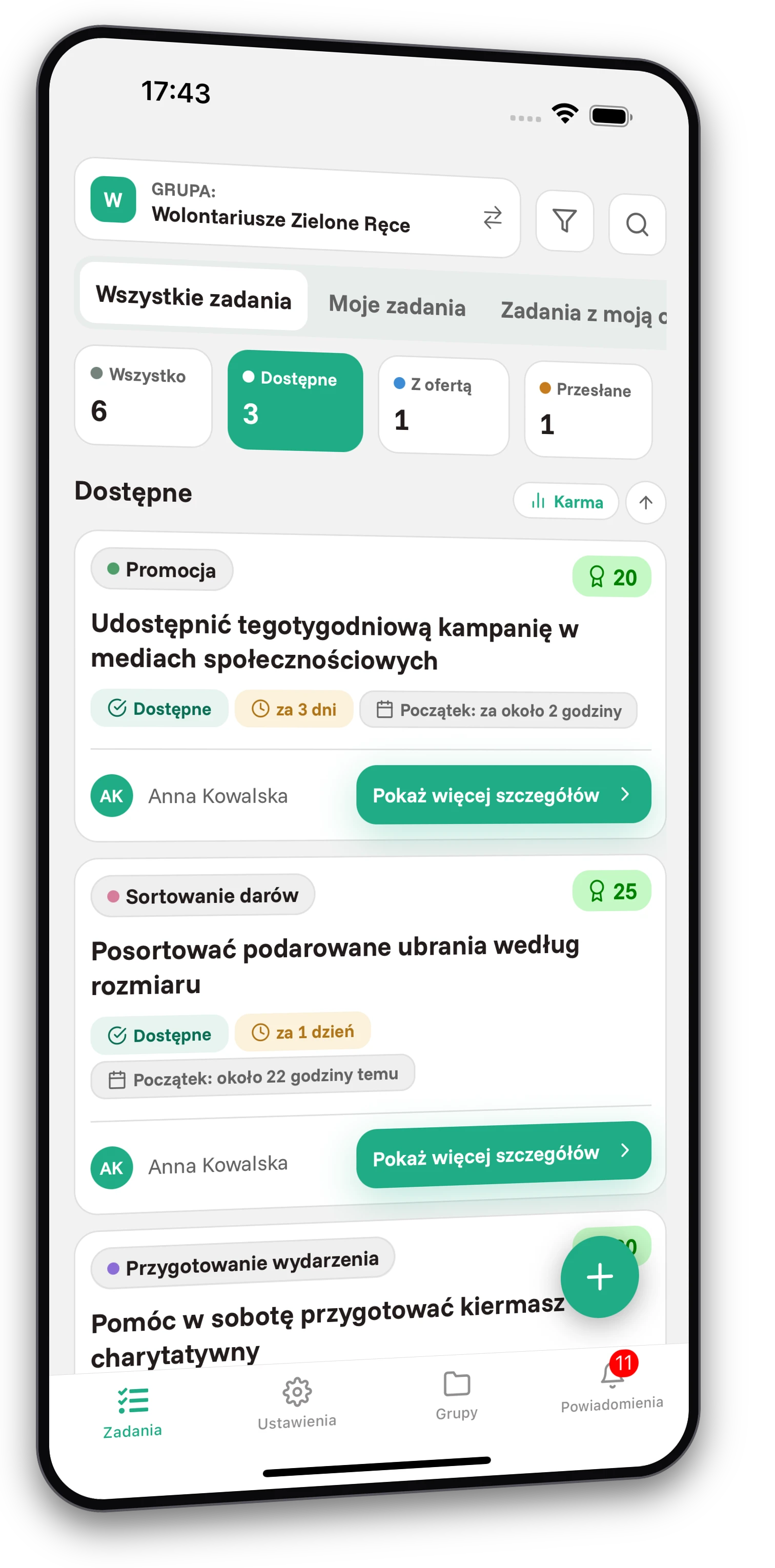 Zestaw screenshotów aplikacji Jobiro - Podgląd prywatnych grup dla organizacji pozarządowych. - Screenshot 1