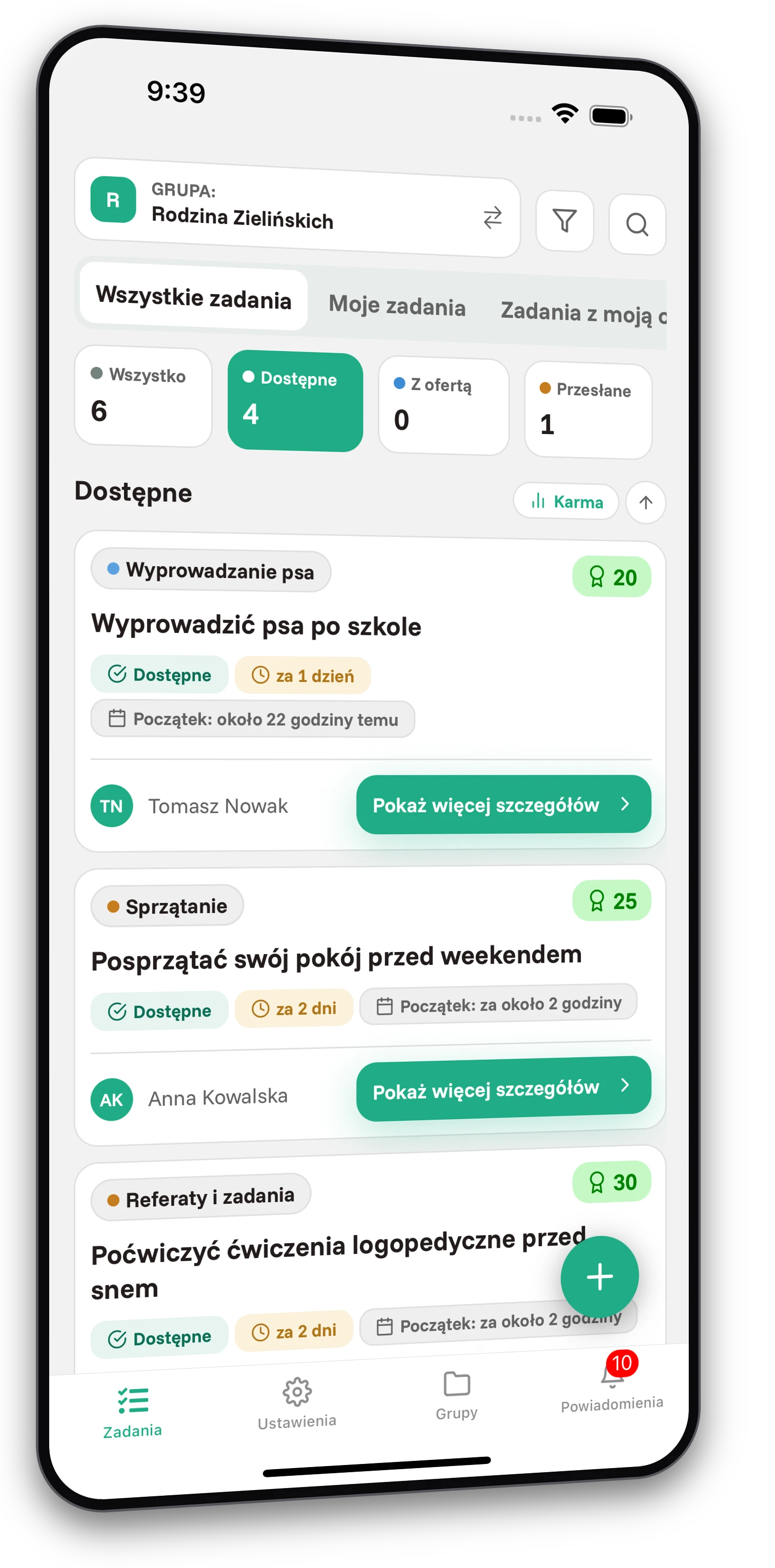 Zestaw screenshotów aplikacji Jobiro - Podgląd prywatnych grup dla rodziców. - Screenshot 1