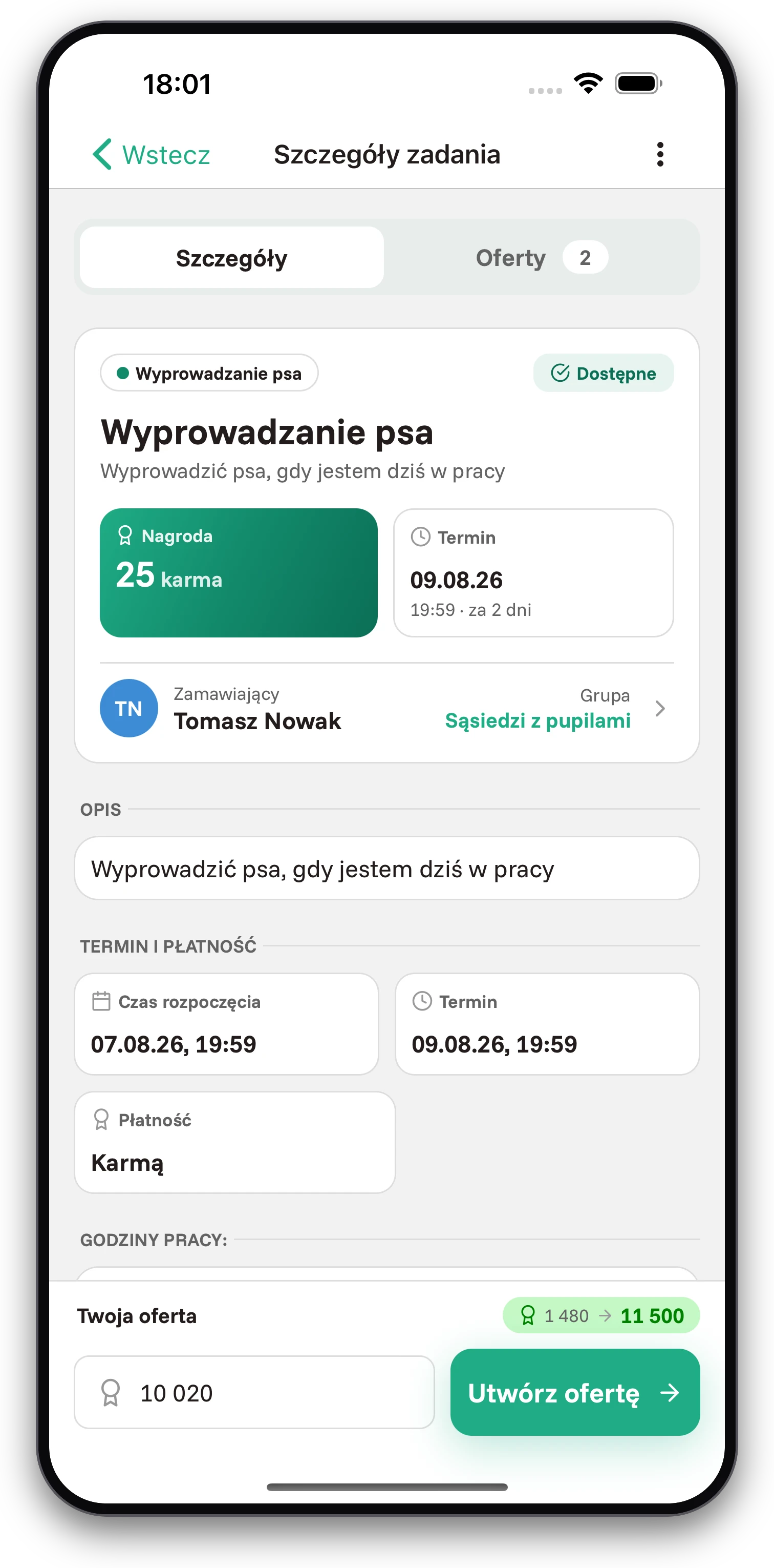 Screenshoty aplikacji Jobiro - Wybór wykonawcy zadania na podstawie otrzymanych ofert. - Screenshot 1