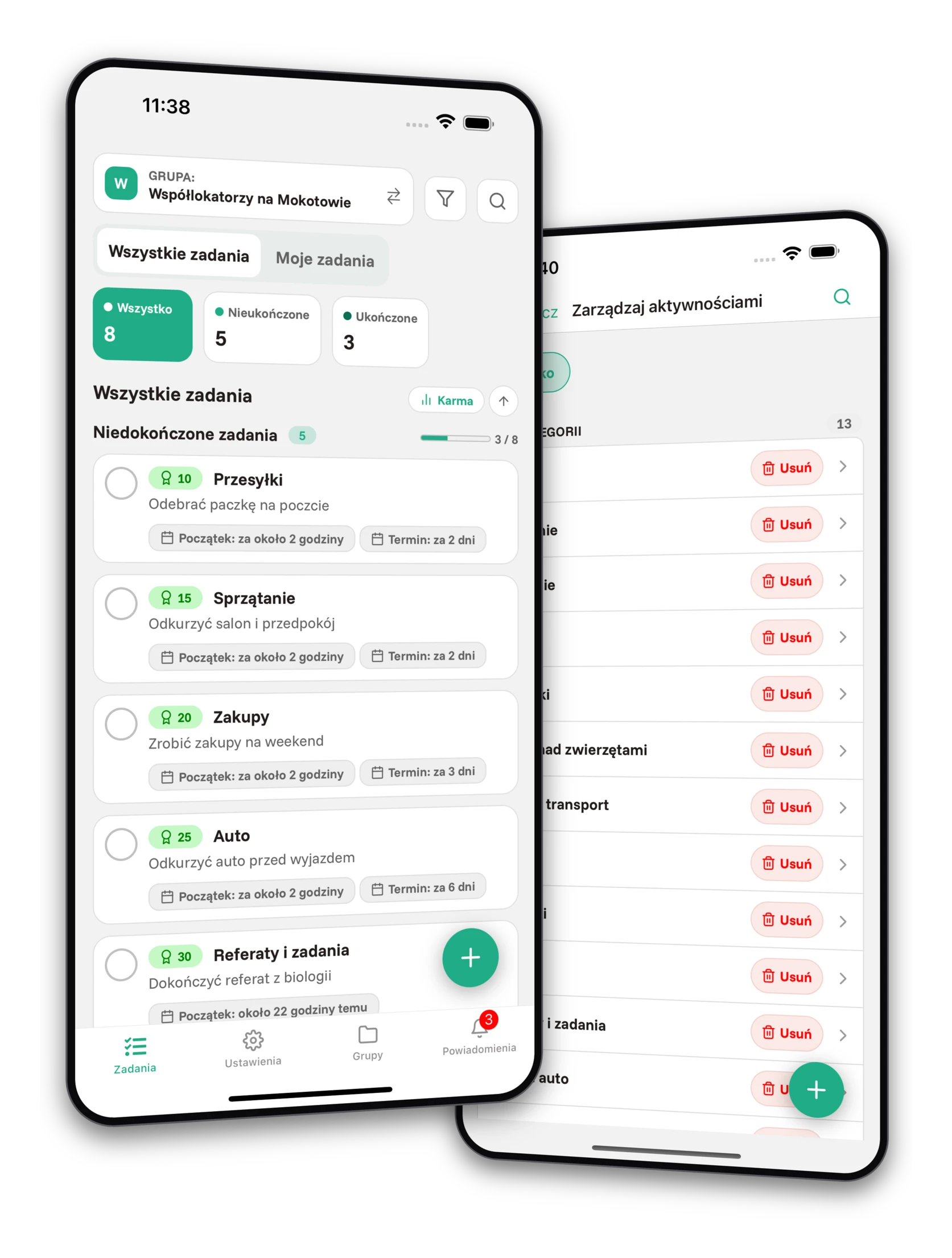 Zestaw screenshotów aplikacji Jobiro - Podgląd prywatnych grup dla uczniów szkół podstawowych.