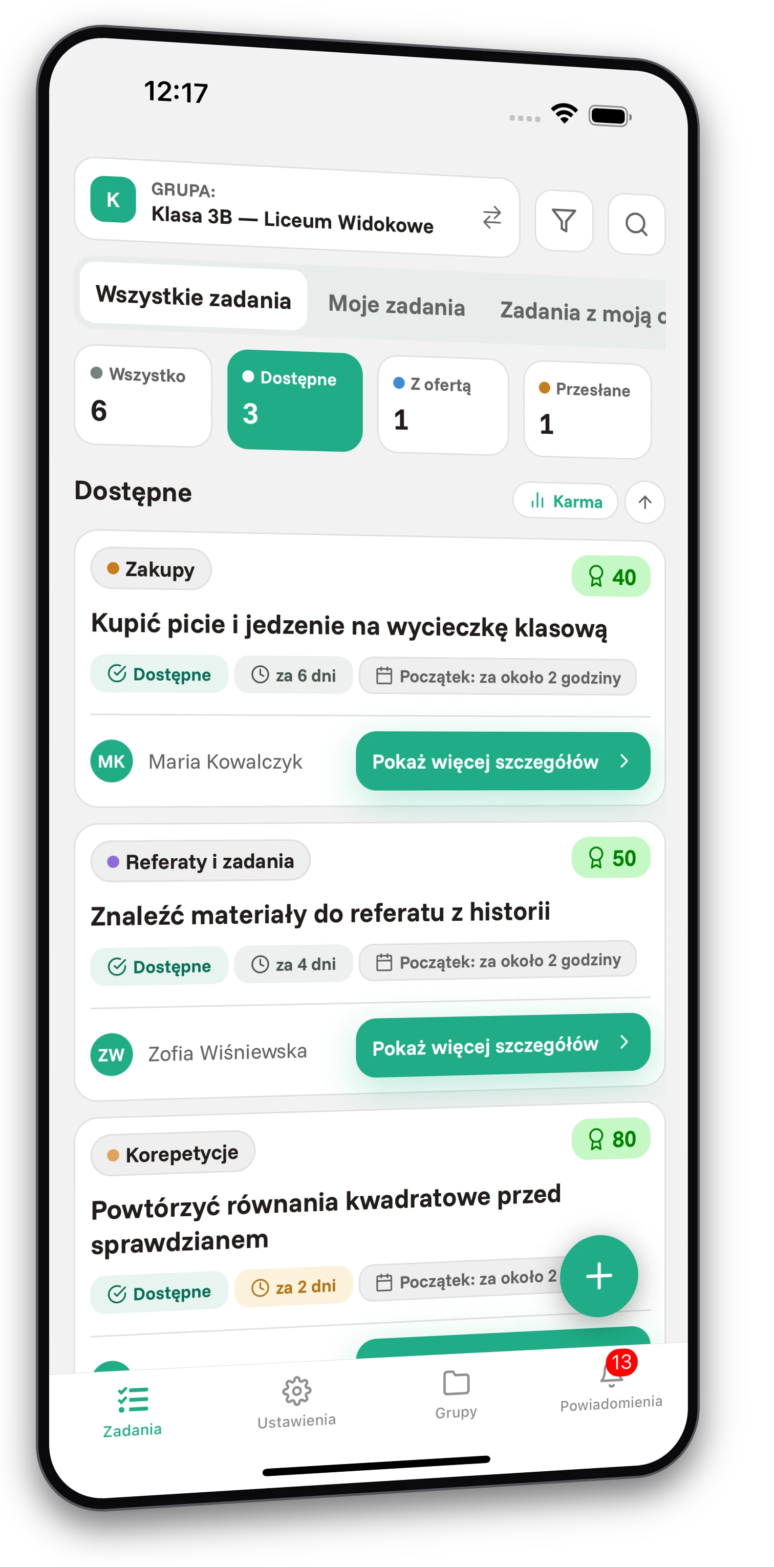 Zestaw screenshotów aplikacji Jobiro - Podgląd prywatnych grup dla uczniów szkół średnich. - Screenshot 1