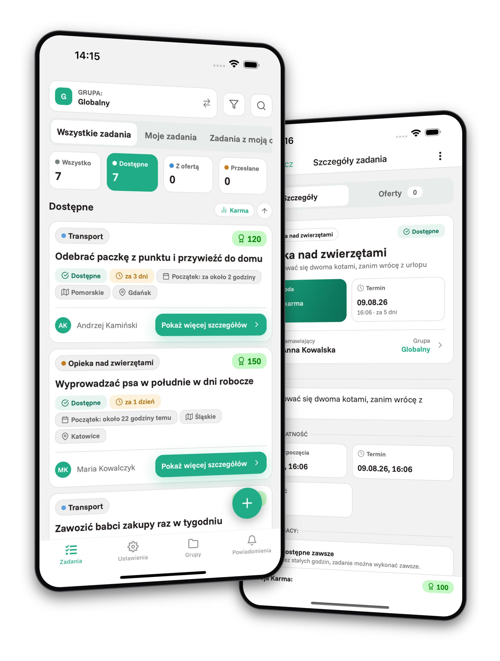 Zestaw screenshotów aplikacji Jobiro - Podgląd prywatnych grup dla studentów szkół wyższych.