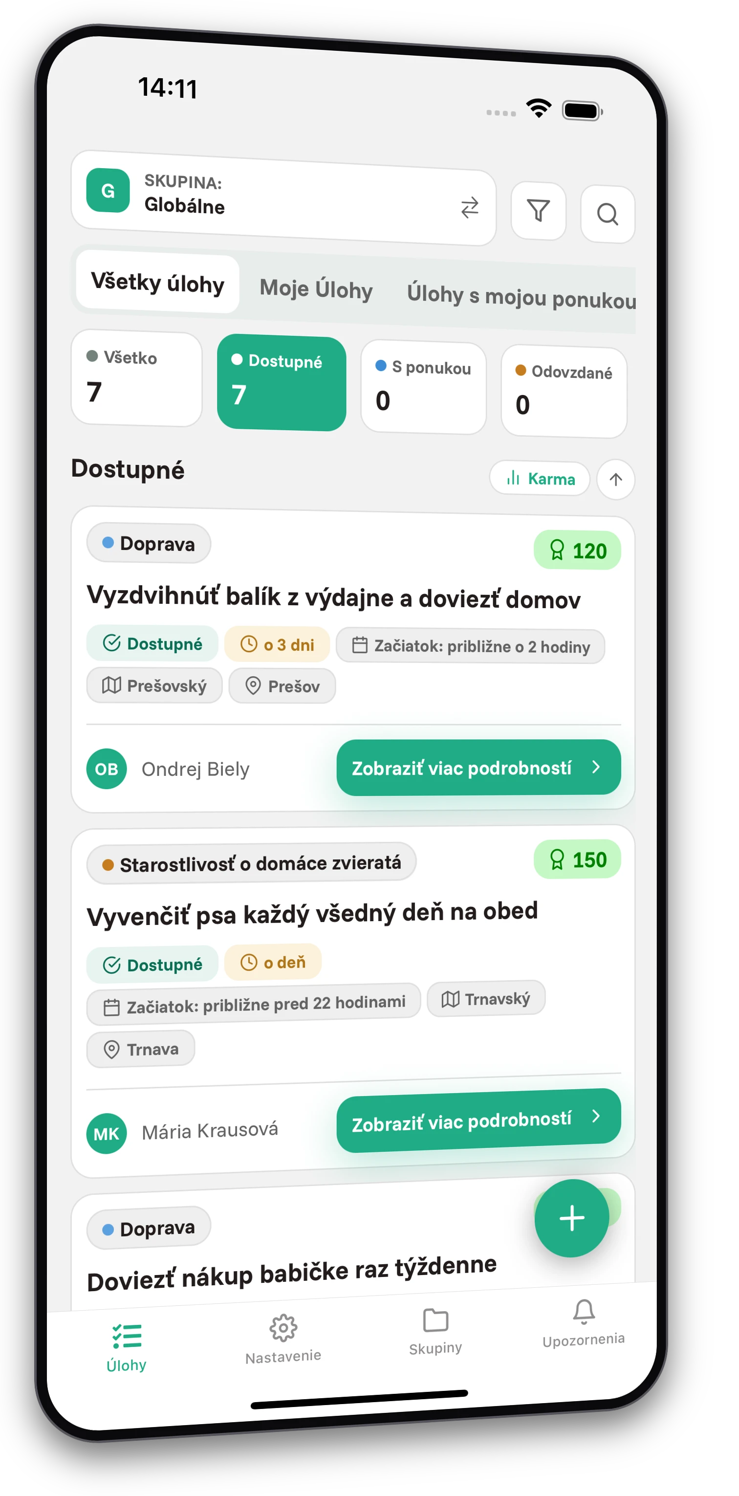 Sada screenshotov z aplikácie Jobiro - Ukážka súkromných skupín. - Screenshot 1