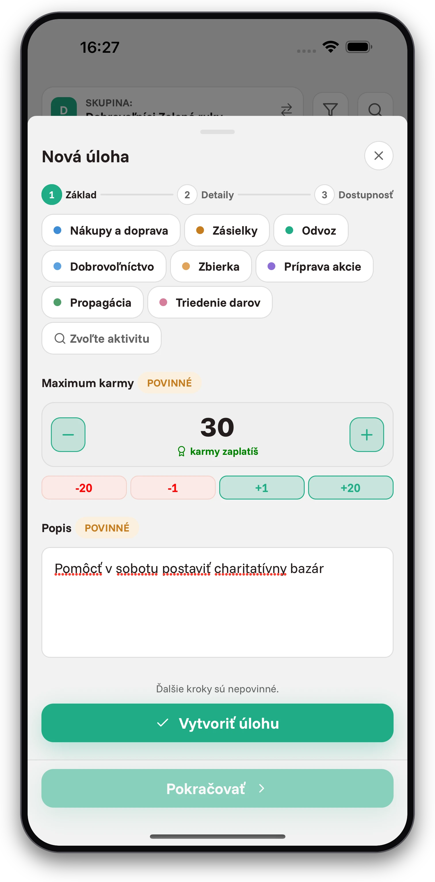 Screenshoty z aplikácie Jobiro - Platba priaznivcom cez tzv. virtuálnu menu - karmu. - Screenshot 1