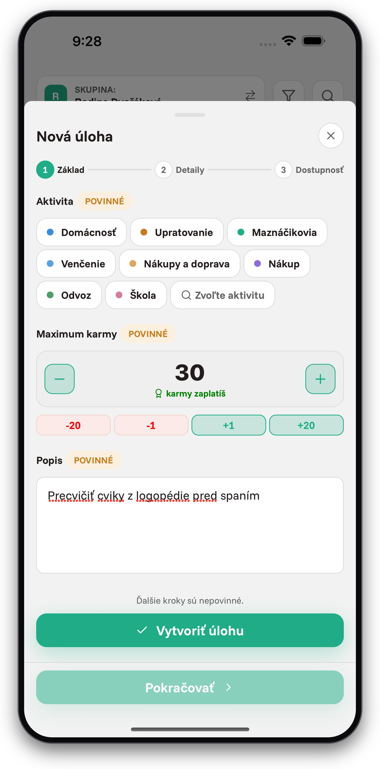 Screenshoty z aplikácie Jobiro - Odmena deťom cez virtuálnu menu a možnosť následne vyplatiť vreckové. - Screenshot 1