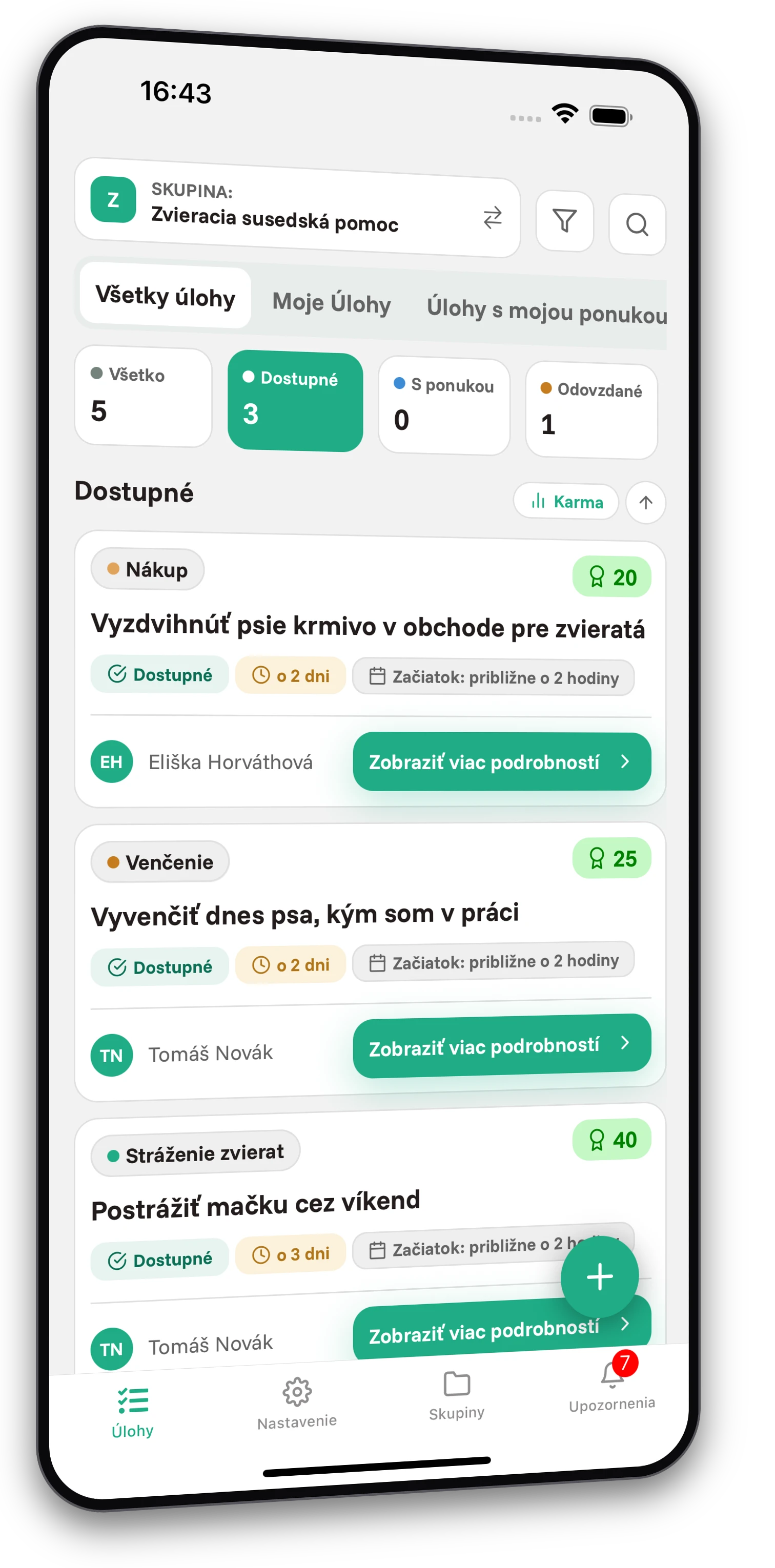 Sada screenshotov z aplikácie Jobiro - Ukážka súkromných skupín pre majiteľov domácich maznáčikov. - Screenshot 1