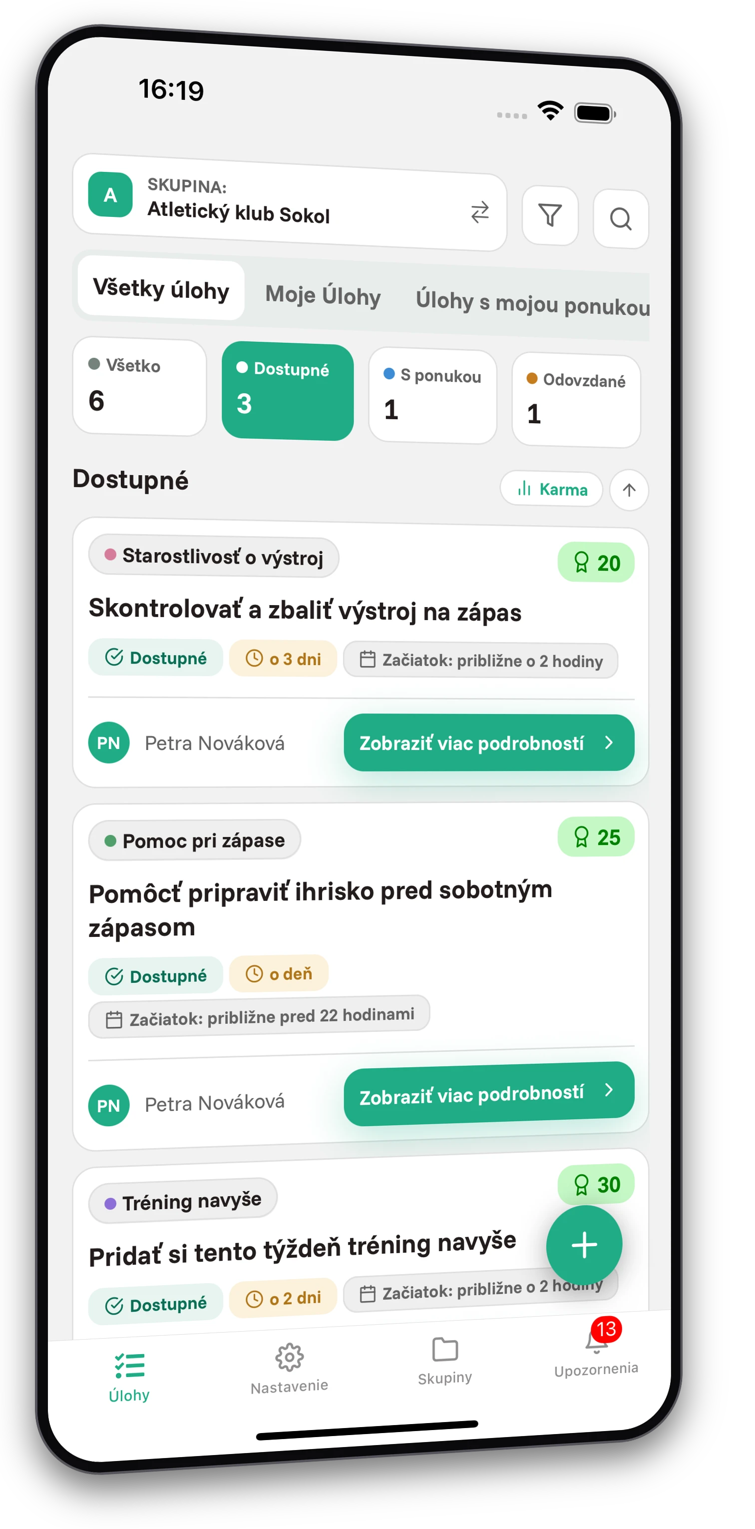 Sada screenshotov z aplikácie Jobiro - Ukážka súkromných skupín pre trénerov a športovcov. - Screenshot 1